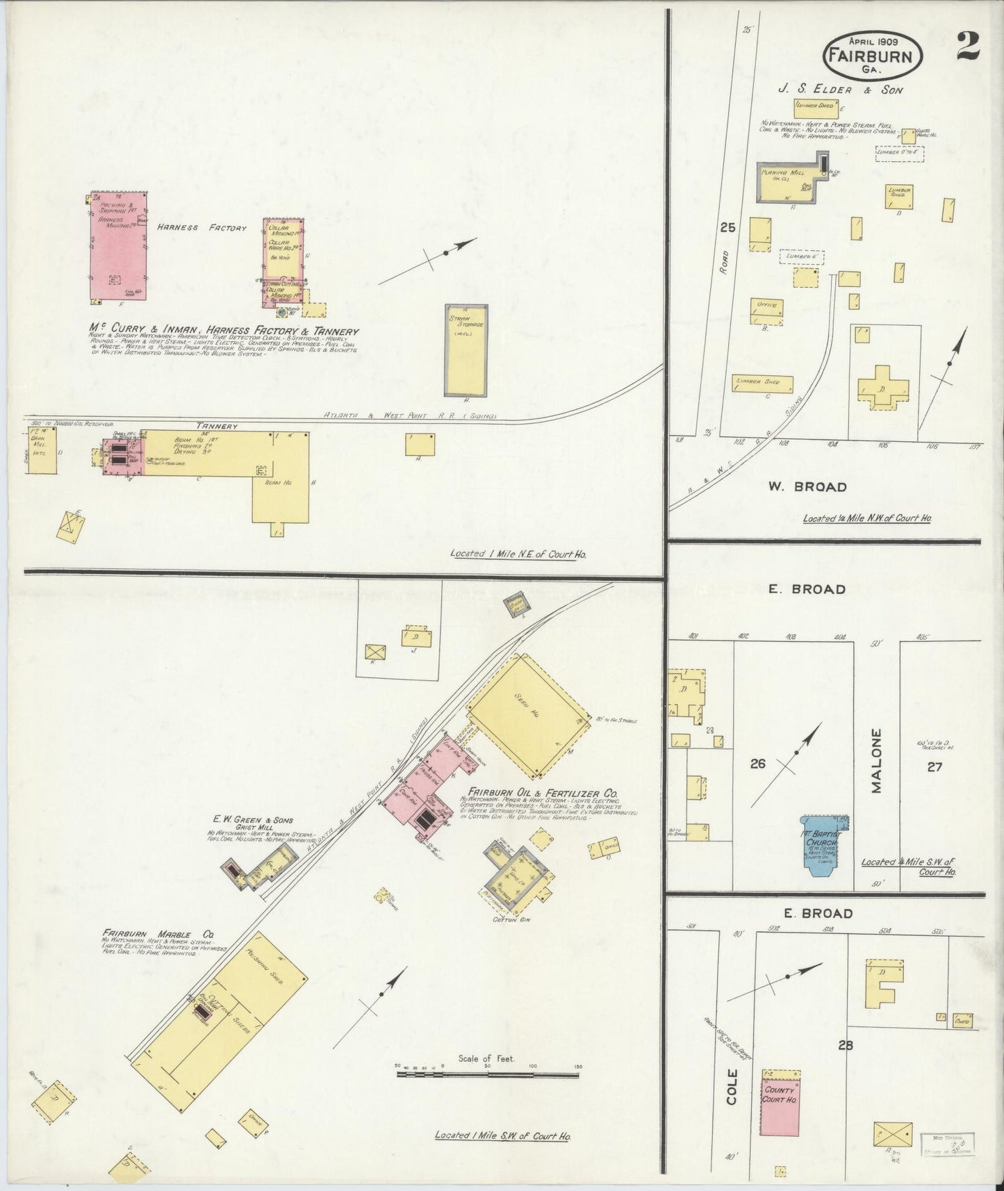 Sanborn Fire Insurance Map from Fairburn, Fulton County, Georgia (1909), Sheet #0002 - Complete Map Set gallery image, historic Sanborn map, vintage wall art, Georgia Georgia