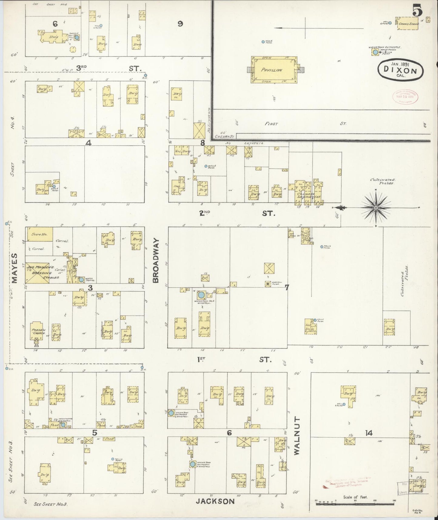 Sanborn Fire Insurance Map from Dixon, Solano County, California (1891), Sheet #0005 - Historic Sanborn Fire Insurance Map Print, vintage old map wall art, antique decor, genealogy gift, California California map