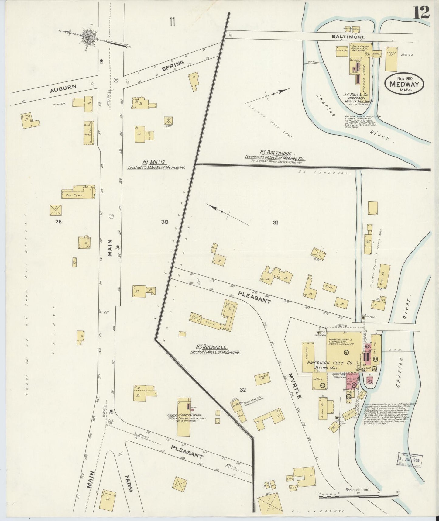 Sanborn Fire Insurance Map from Medway, Norfolk County, Massachusetts (1910), Sheet #0012 - Complete Map Set gallery image, historic Sanborn map, vintage wall art, Massachusetts Massachusetts