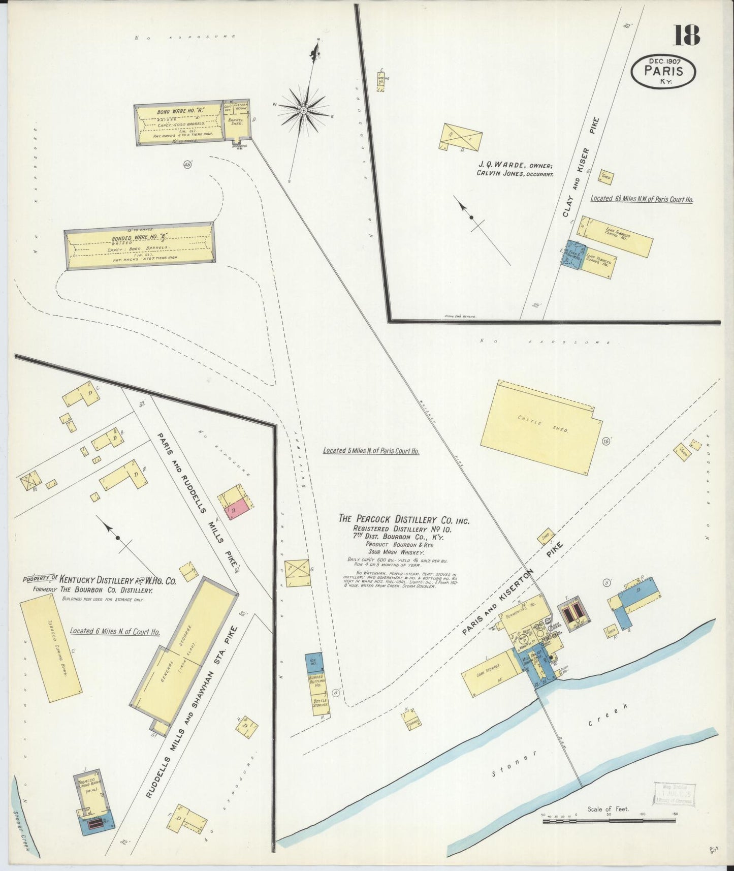 Sanborn Fire Insurance Map from Paris, Bourbon County, Kentucky (1907), Sheet #0018 - Complete Map Set gallery image, historic Sanborn map, vintage wall art, Kentucky Kentucky