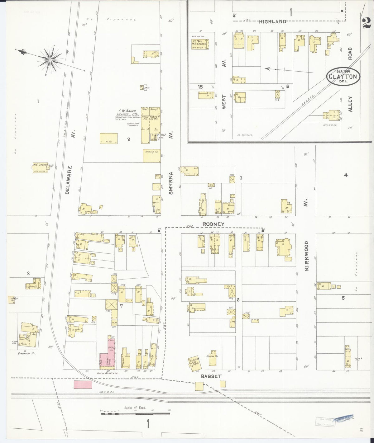 Sanborn Fire Insurance Map from Clayton, Kent County, Delaware (1904), Sheet #0002 - Complete Map Set gallery image, historic Sanborn map, vintage wall art, Delaware Delaware