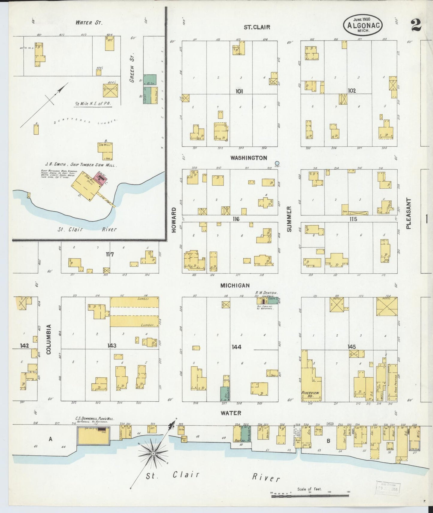 Sanborn Fire Insurance Map from Algonac, Saint Clair County, Michigan (1900), Sheet #0002 - Historic Sanborn Fire Insurance Map Print, vintage old map wall art, antique decor, genealogy gift, Michigan Michigan map