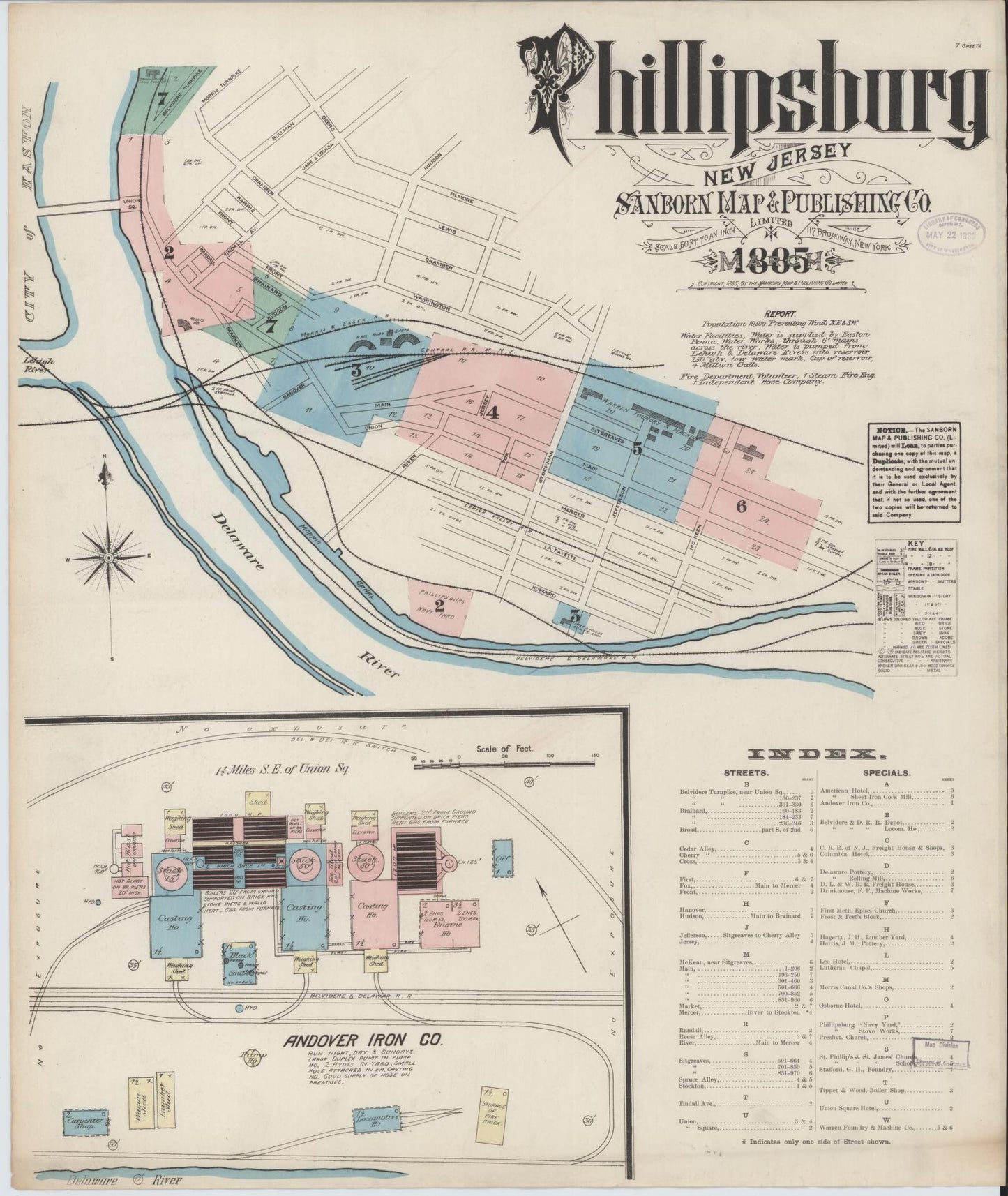 Sanborn Fire Insurance Map from Phillipsburg, Warren County, New Jersey. (1885) – Historic Sanborn Fire Insurance Map Print