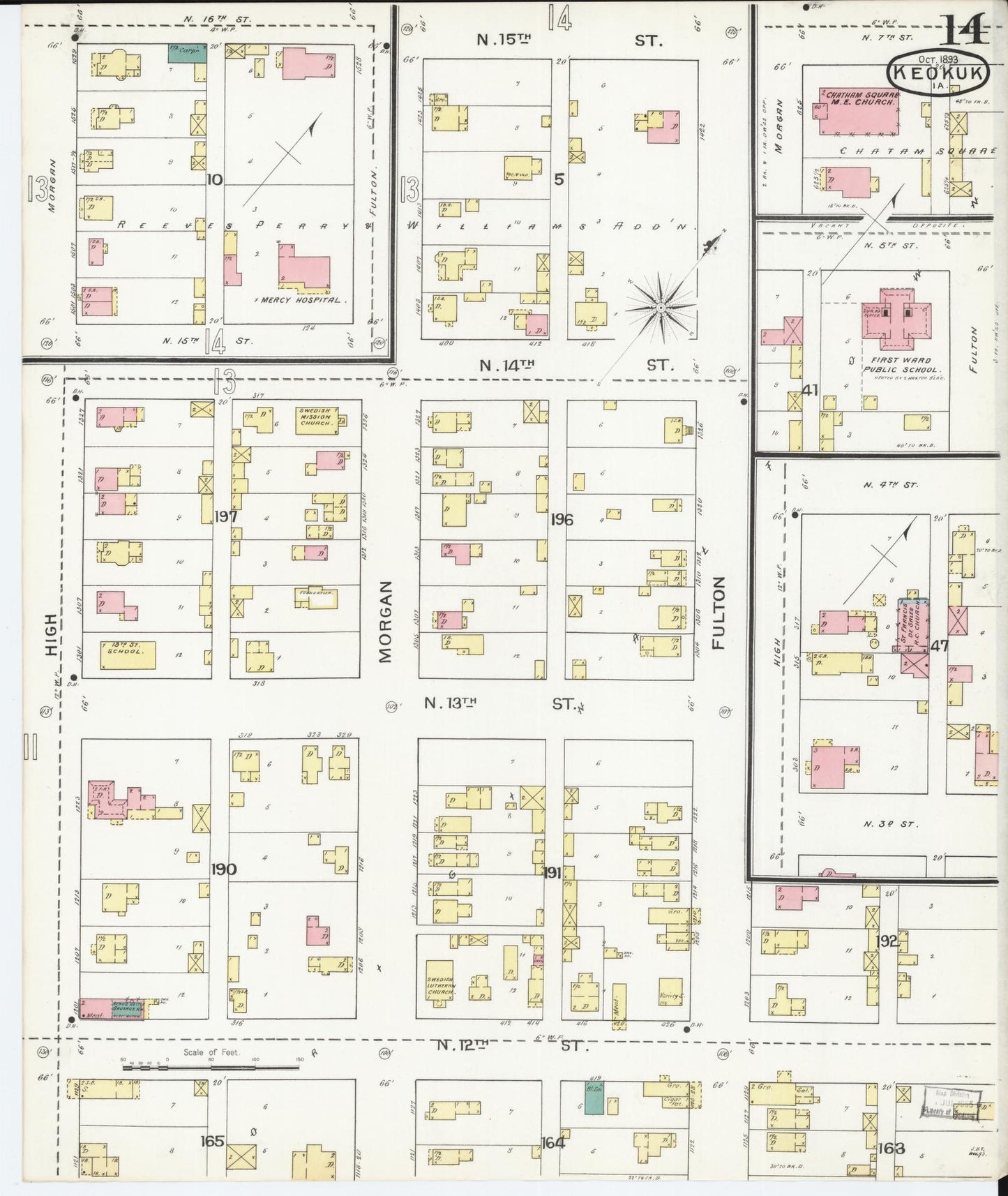 Sanborn Fire Insurance Map from Keokuk, Lee County, Iowa (1893), Sheet #0014 - Historic Sanborn Fire Insurance Map Print, vintage old map wall art