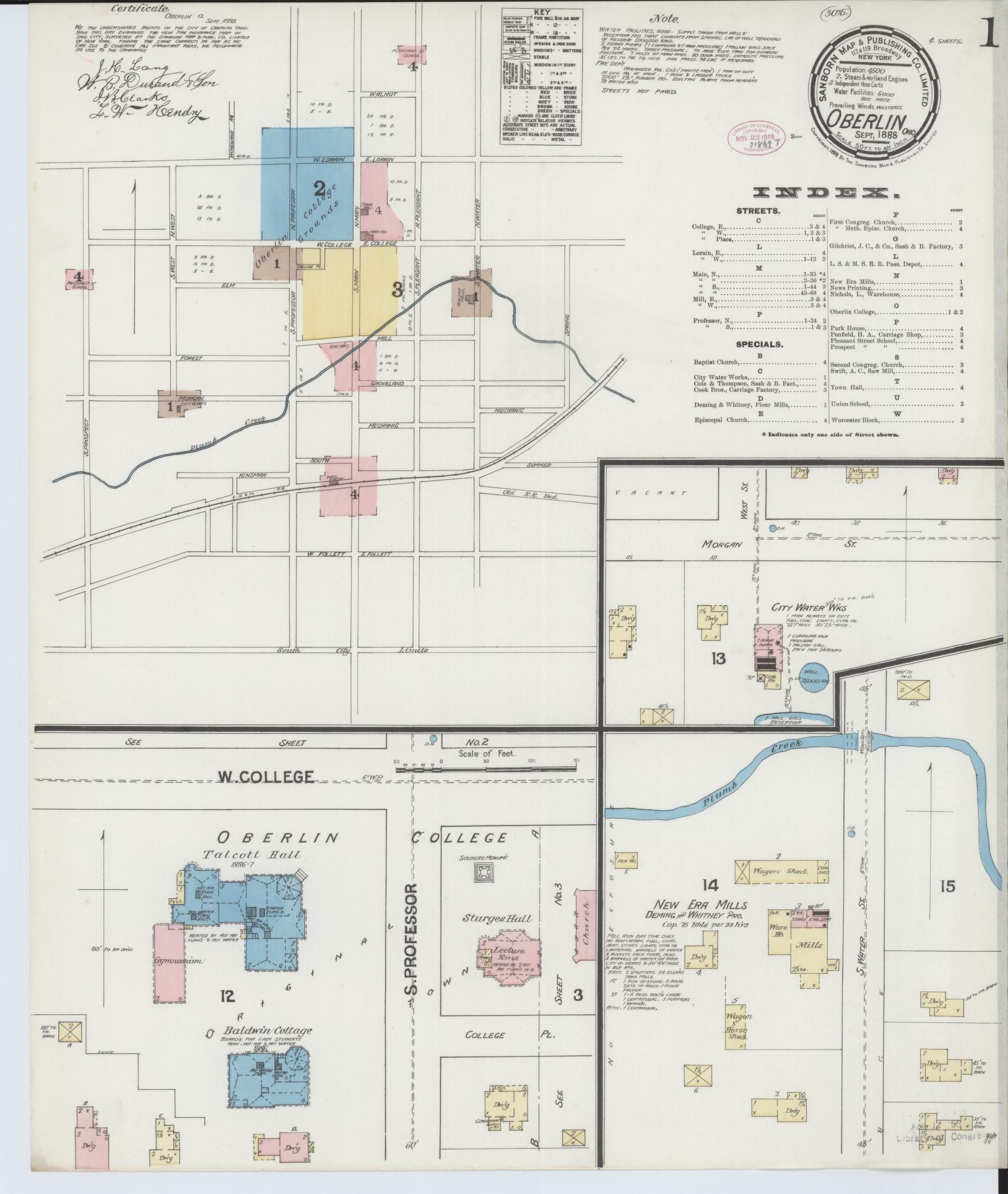 Sanborn Fire Insurance Map from Oberlin, Lorain County, Ohio (1888