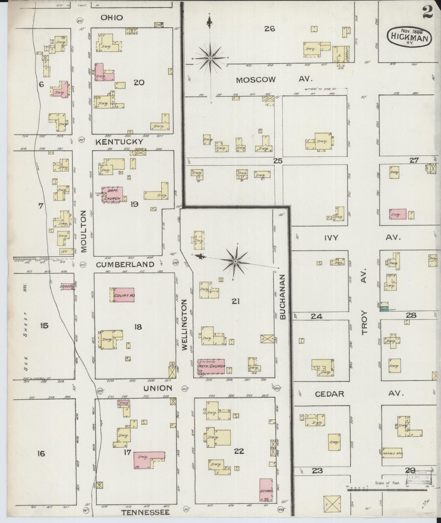 Sanborn Fire Insurance Map from Hickman, Fulton County, Kentucky (1886), Sheet #0002 - Complete Map Set gallery image, historic Sanborn map, vintage wall art, Kentucky Kentucky