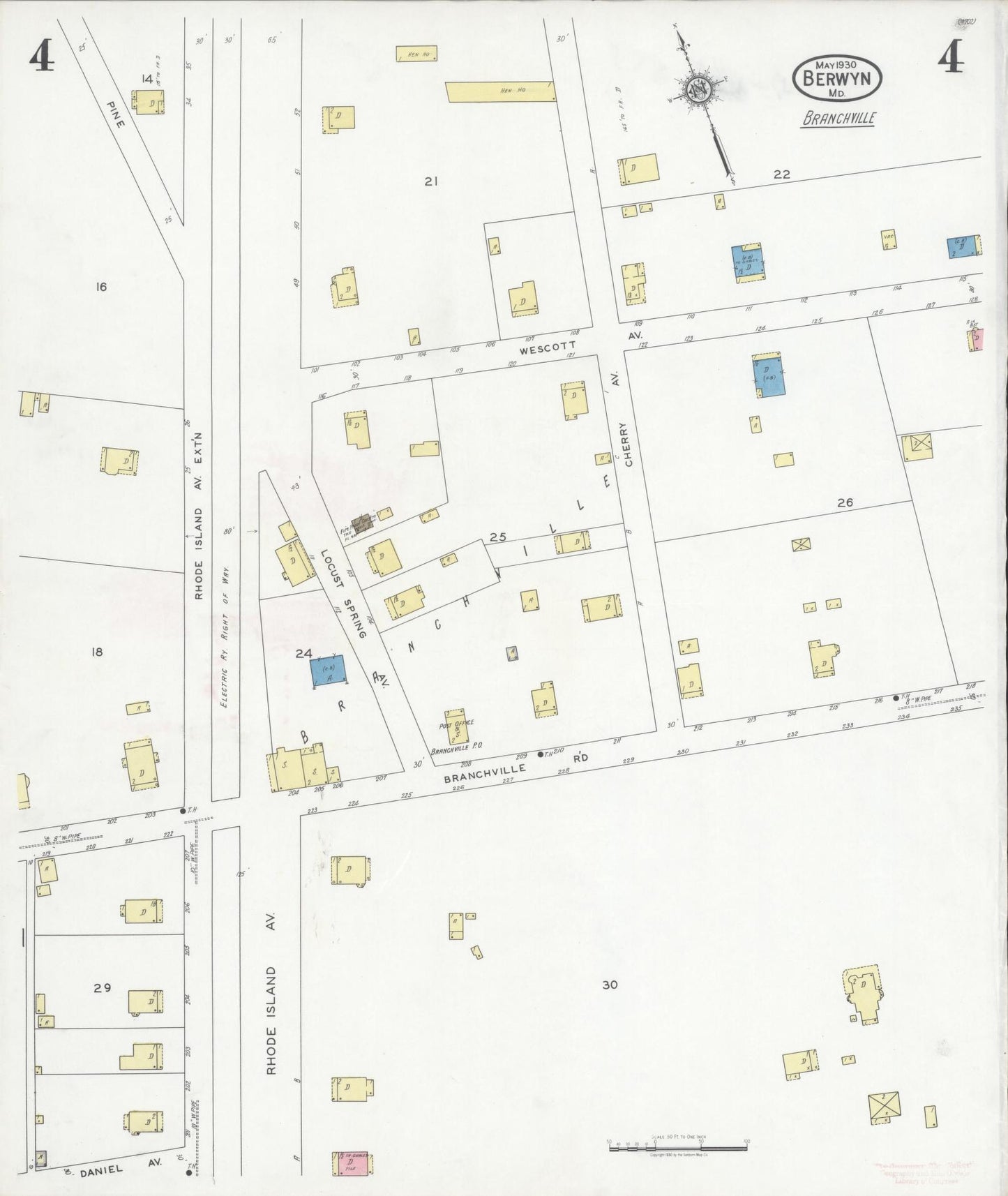 Sanborn Fire Insurance Map from Berwin, Prince Georges County, Maryland (1930), Sheet #0004 - Historic Sanborn Fire Insurance Map Print, vintage old map wall art, antique decor, genealogy gift, Maryland Maryland map
