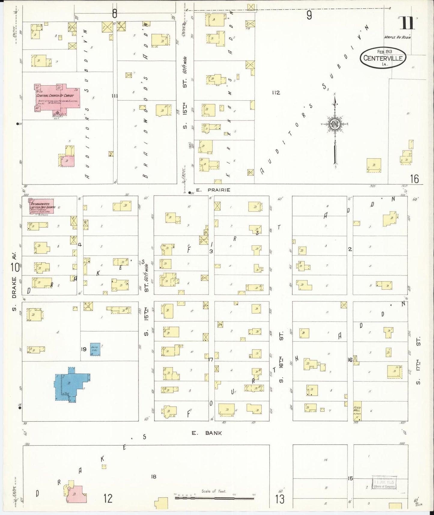 Sanborn Fire Insurance Map from Centerville, Appanoose County, Iowa (1913), Sheet #0011 - Historic Sanborn Fire Insurance Map Print, vintage old map wall art