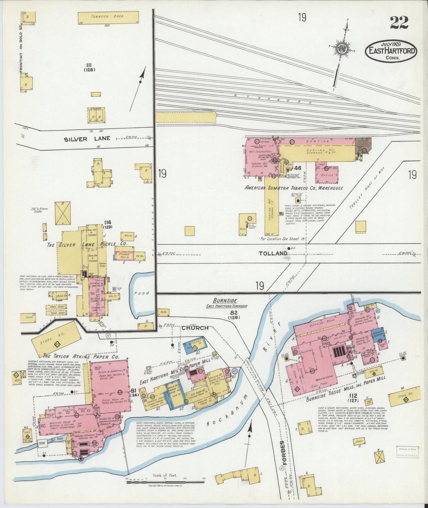 Sanborn Fire Insurance Map from East Hartford, Hartford County, Connecticut (1920), Sheet #0022 - Historic Sanborn Fire Insurance Map Print, vintage old map wall art, antique decor, genealogy gift, Connecticut Connecticut map