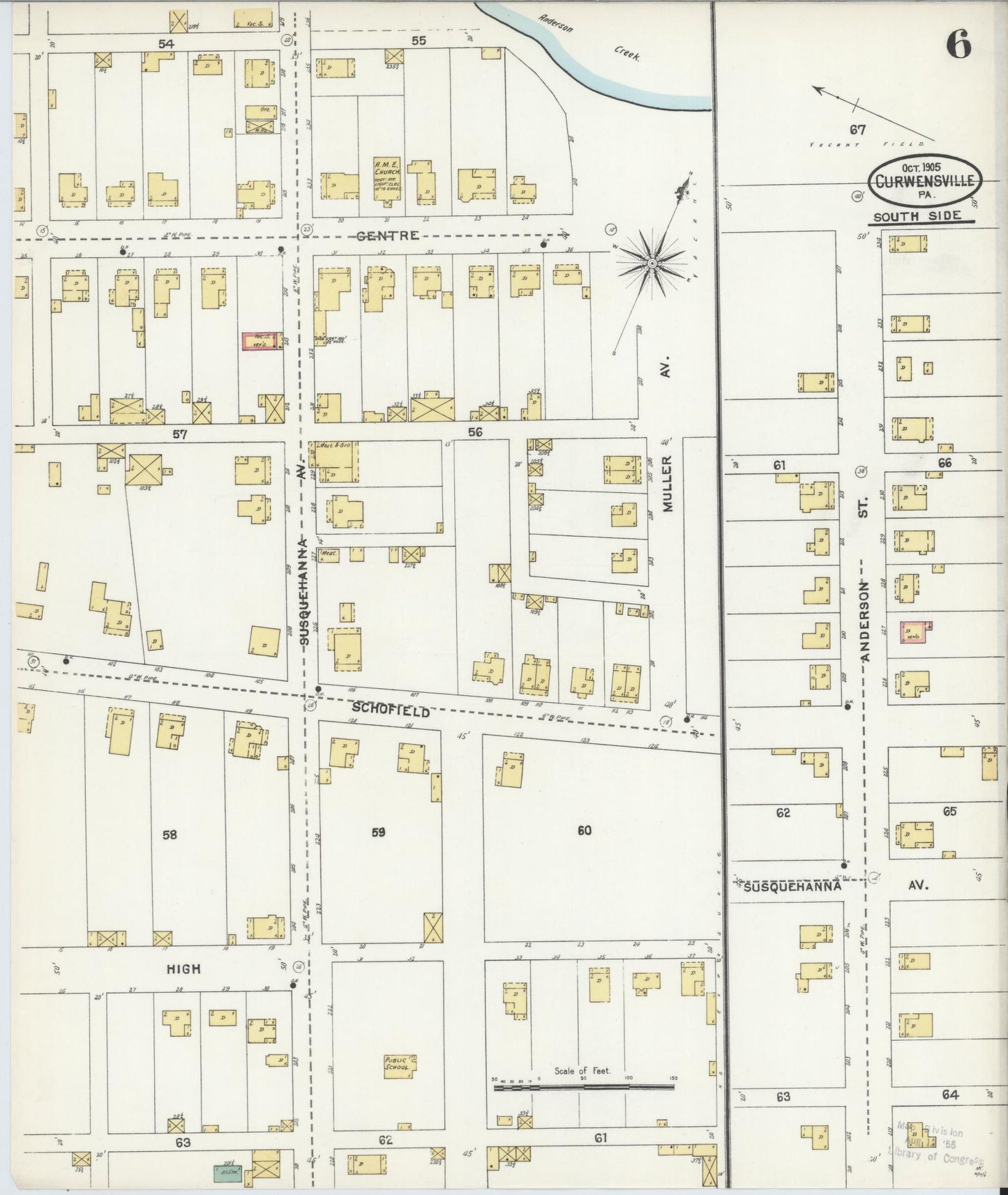 Sanborn Fire Insurance Map from Curwensville, Clearfield County, Pennsylvania (1905), Sheet #0006 - Historic Sanborn Fire Insurance Map Print, vintage old map wall art, antique decor, genealogy gift, Pennsylvania Pennsylvania map