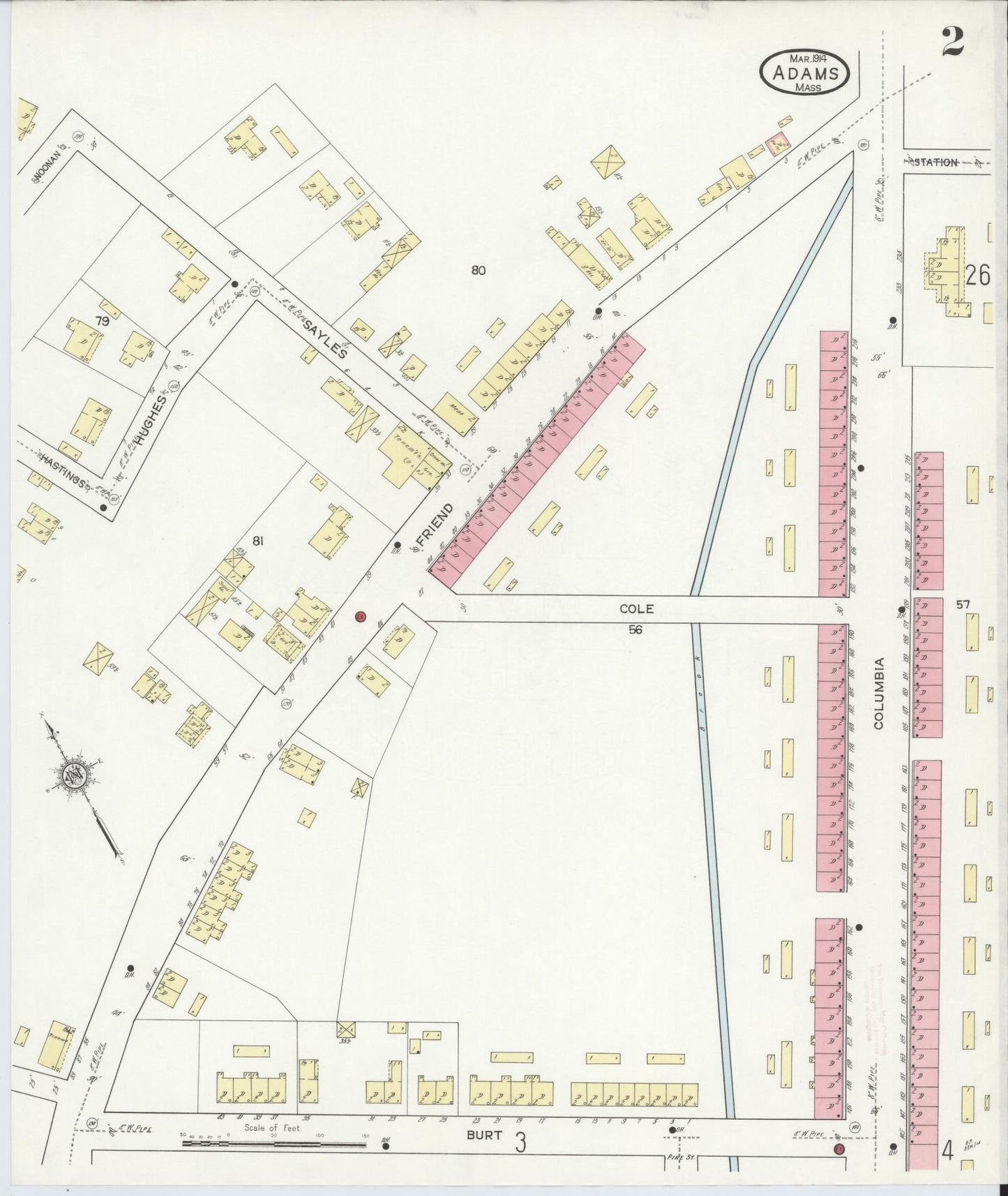 Sanborn Fire Insurance Map from Adams, Berkshire County, Massachusetts (1914), Sheet #0002 - Historic Sanborn Fire Insurance Map Print, vintage old map wall art, antique decor, genealogy gift, Massachusetts Massachusetts map