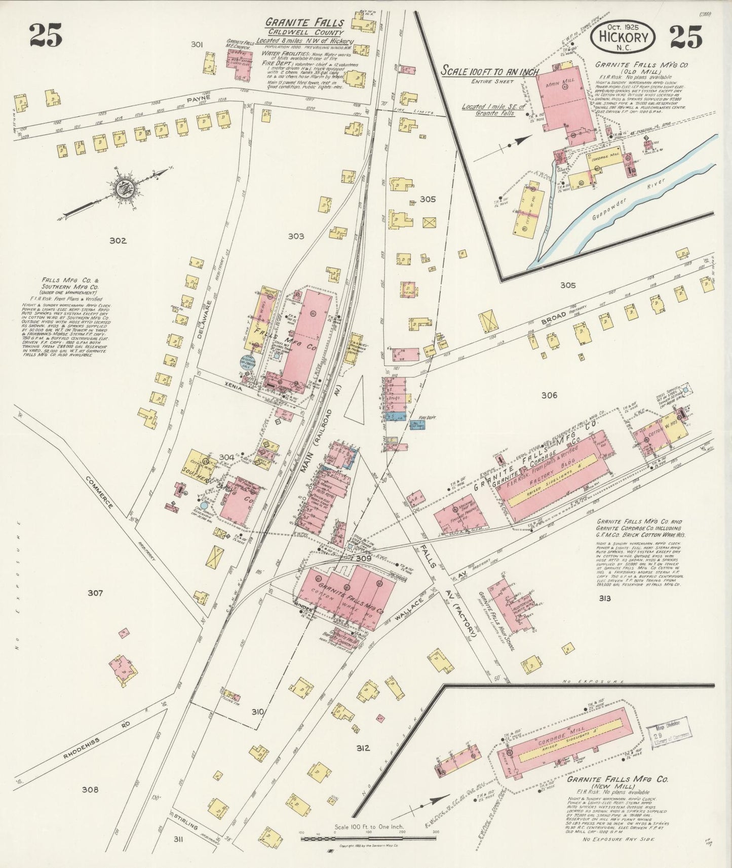 Sanborn Fire Insurance Map from Hickory, Catawba County, North Carolina (1925), Sheet #0025 - Historic Sanborn Fire Insurance Map Print, vintage old map wall art, antique decor, genealogy gift, North Carolina North Carolina map
