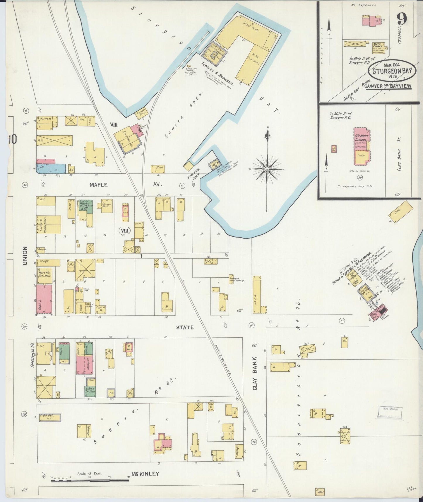 Sanborn Fire Insurance Map from Sturgeon Bay, Door County, Wisconsin (1904), Sheet #0009 - Historic Sanborn Fire Insurance Map Print, vintage old map wall art, antique decor, genealogy gift, Wisconsin Wisconsin map