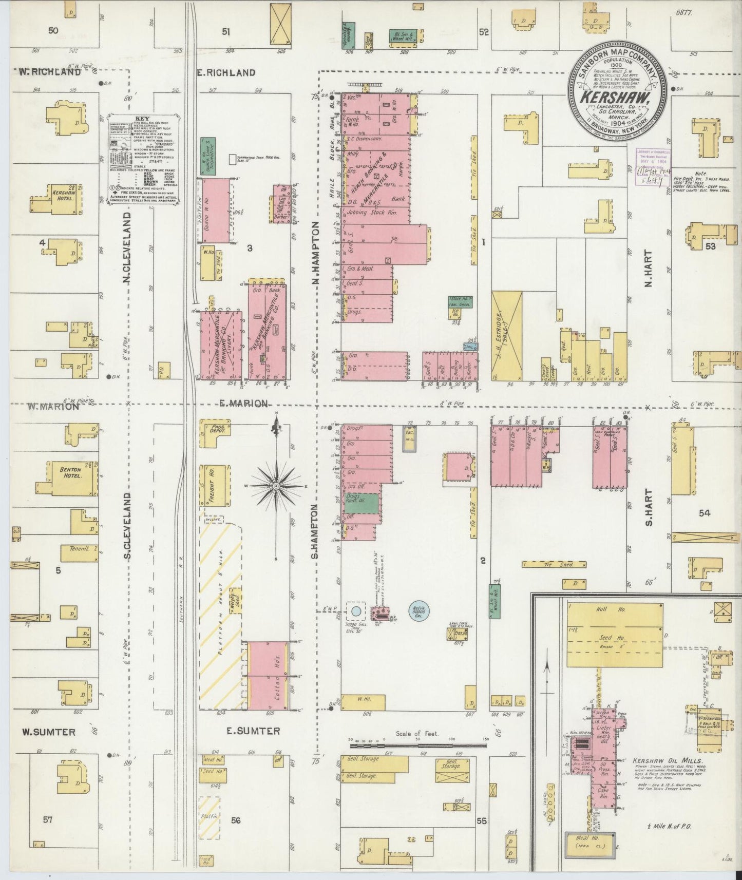 Sanborn Fire Insurance Map from Kershaw, Kershaw And Lancaster Counties, South Carolina. (1904) – Historic Sanborn Fire Insurance Map Print