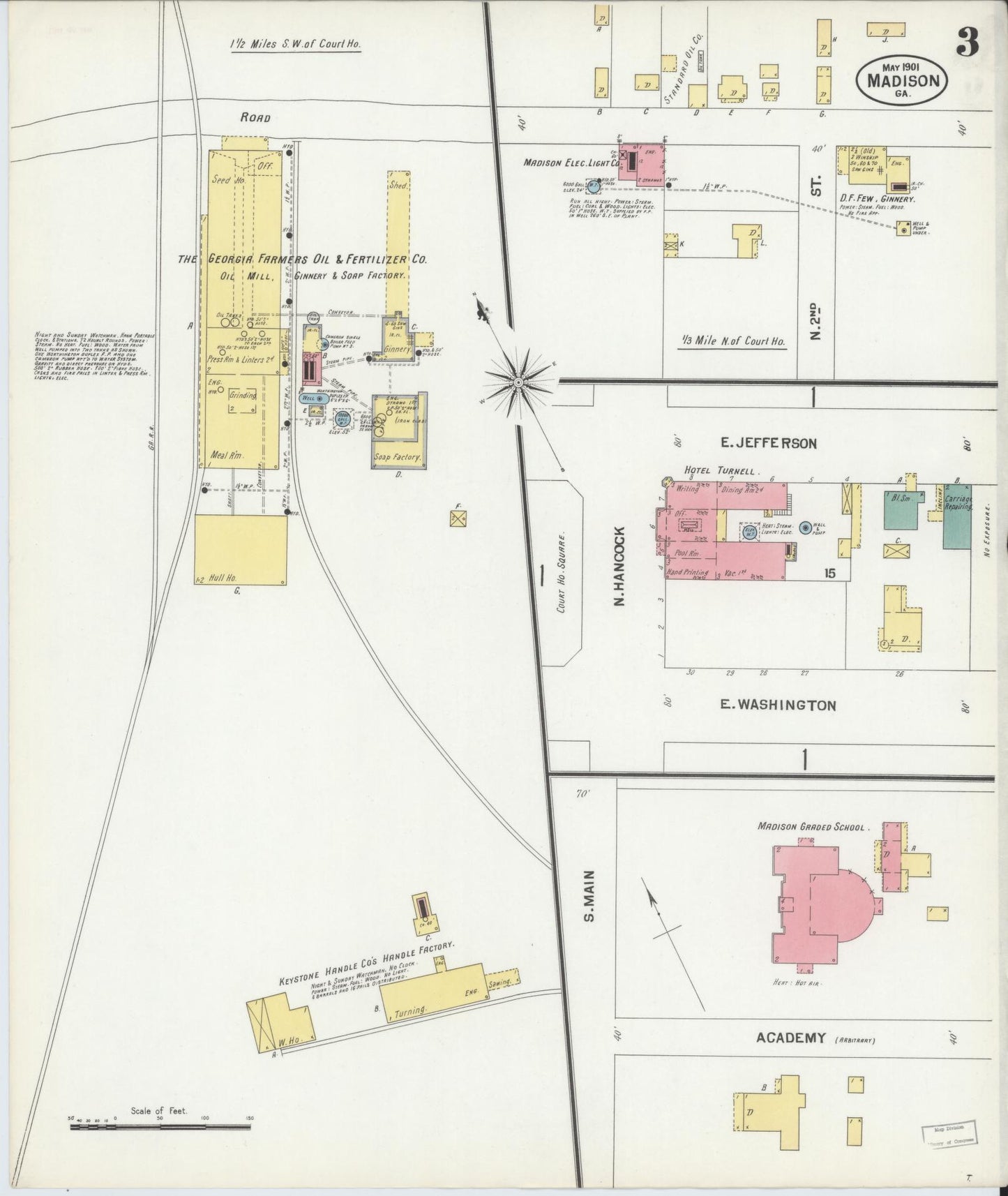 Sanborn Fire Insurance Map from Madison, Morgan County, Georgia (1901), Sheet #0003 - Historic Sanborn Fire Insurance Map Print, vintage old map wall art, antique decor, genealogy gift, Georgia Georgia map