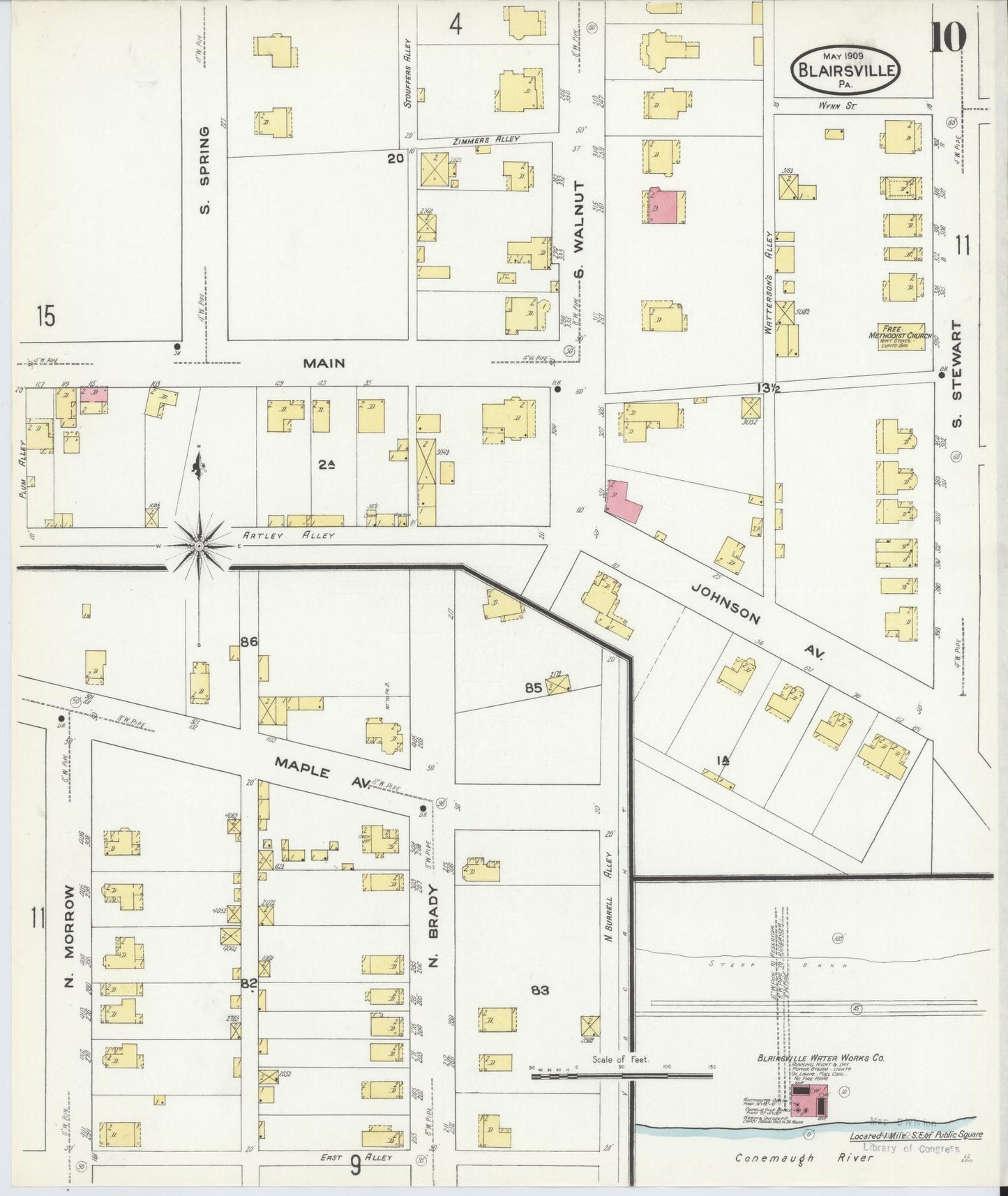 Sanborn Fire Insurance Map from Blairsville, Indiana County, Pennsylvania (1909), Sheet #0010 - Historic Sanborn Fire Insurance Map Print, vintage old map wall art, antique decor, genealogy gift, Pennsylvania Pennsylvania map
