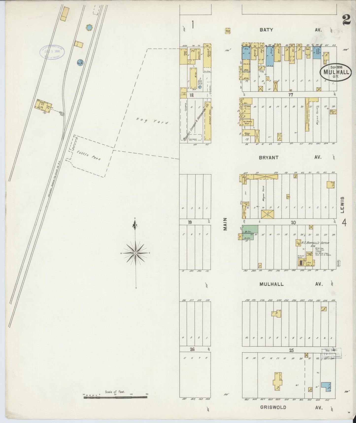 Sanborn Fire Insurance Map from Mulhall, Logan County, Oklahoma (1898), Sheet #0002 - Historic Sanborn Fire Insurance Map Print, vintage old map wall art, antique decor, genealogy gift, Oklahoma Oklahoma map