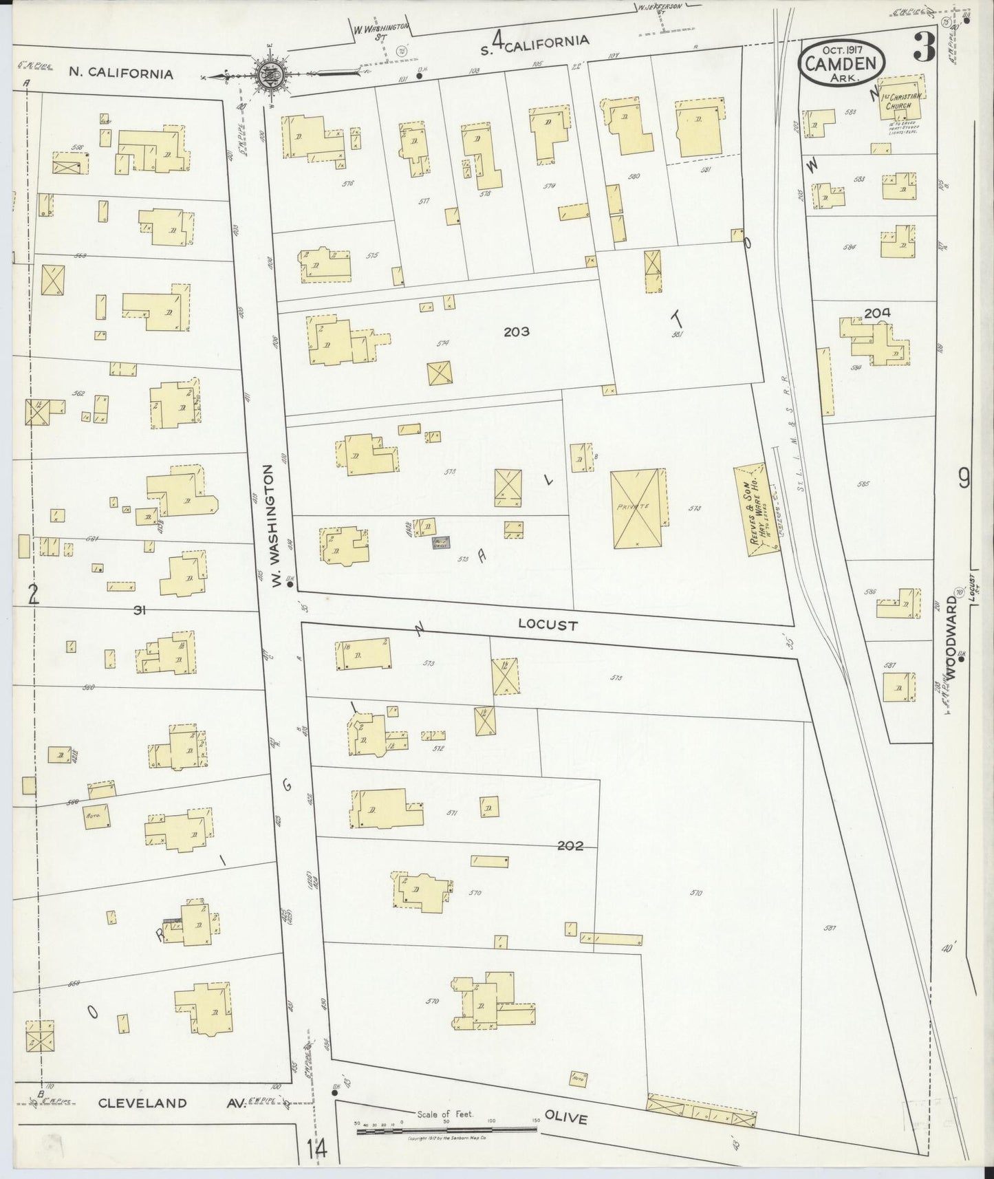 Sanborn Fire Insurance Map from Camden, Ouachita County, Arkansas (1917), Sheet #0003 - Historic Sanborn Fire Insurance Map Print, vintage old map wall art, antique decor, genealogy gift, Arkansas Arkansas map
