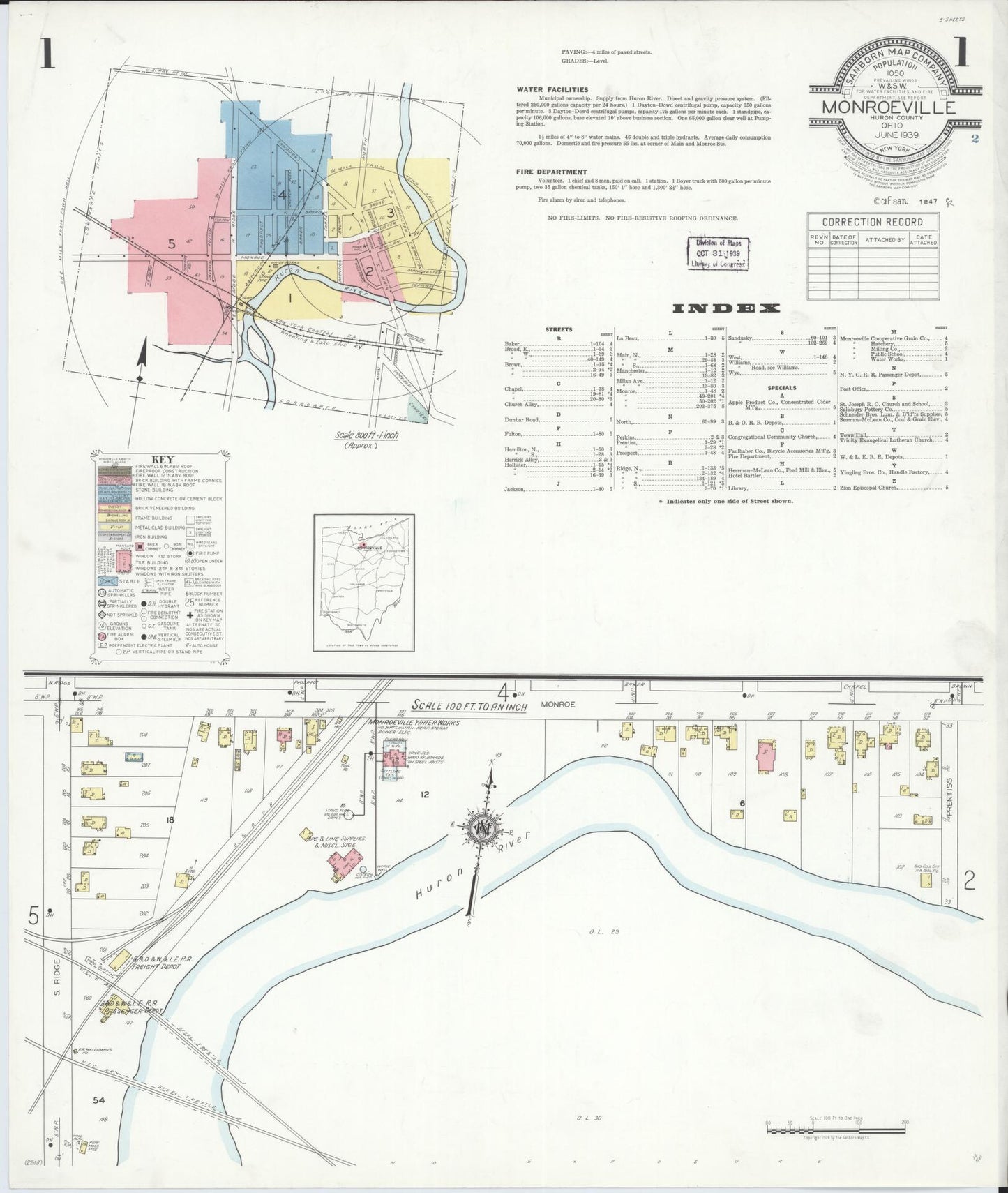 Sanborn Fire Insurance Map from Monroeville, Huron County, Ohio (1939), Sheet #0001 - Historic Sanborn Fire Insurance Map Print, vintage old map wall art, antique decor, genealogy gift, Ohio Ohio map