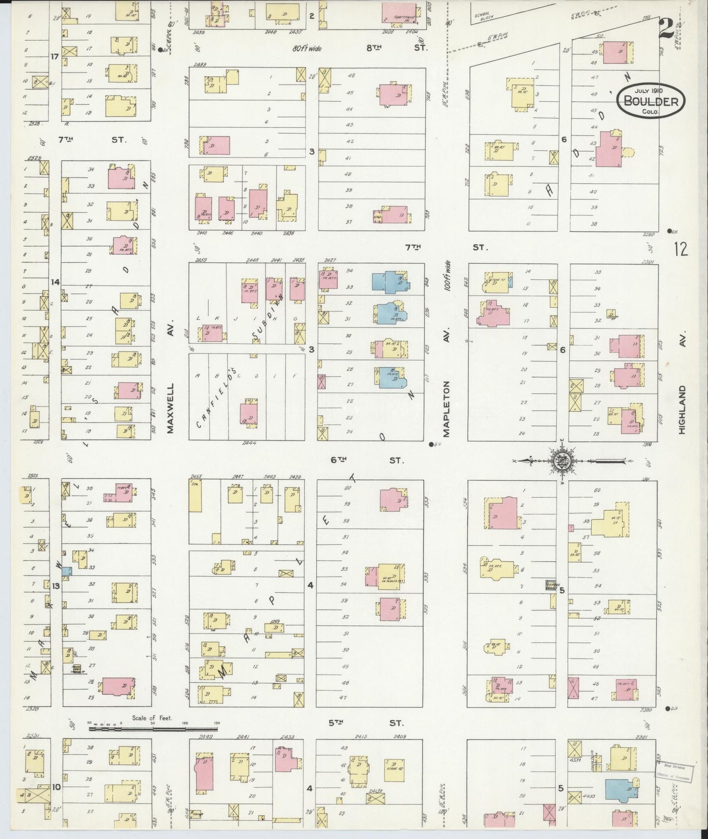 Sanborn Fire Insurance Map from Boulder, Boulder County, Colorado (1910), Sheet #0002 - Historic Sanborn Fire Insurance Map Print, vintage old map wall art, antique decor, genealogy gift, Colorado Colorado map