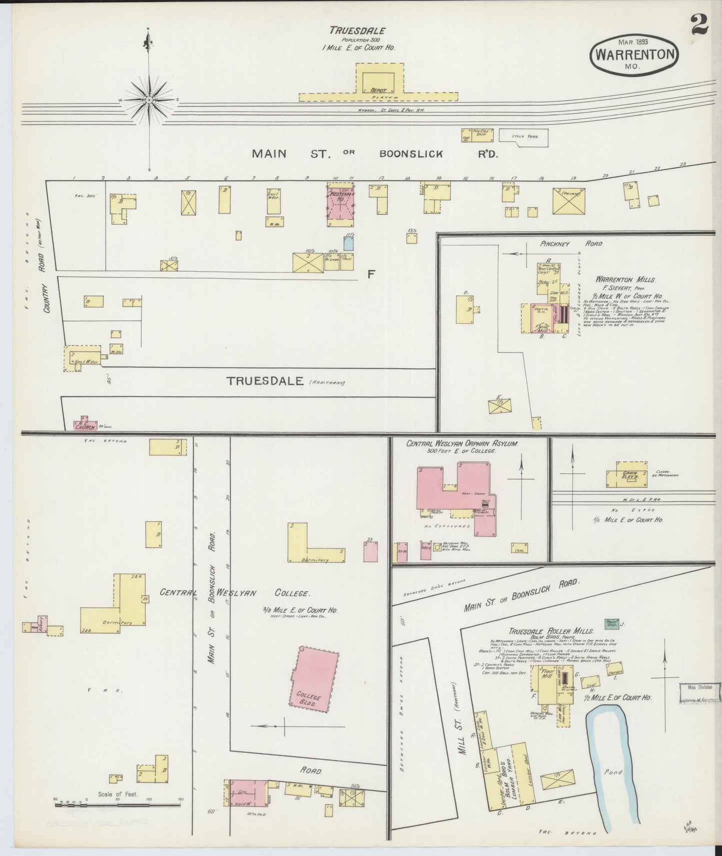 Sanborn Fire Insurance Map from Warrenton, Warren County, Missouri (1893), Sheet #0002 - Historic Sanborn Fire Insurance Map Print, vintage old map wall art, antique decor, genealogy gift, Missouri Missouri map