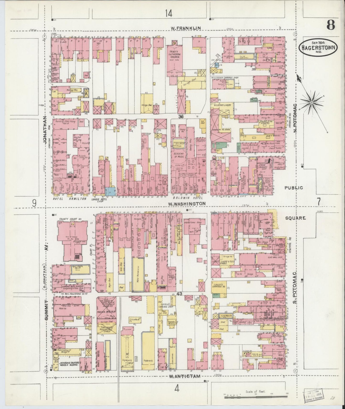 Washington, Maryland - 1904 - Sanborn Fire Insurance Map, Sheet #0008 - Historic Sanborn Fire Insurance Map Print, Washington Maryland 1904 0008 vintage old map wall art