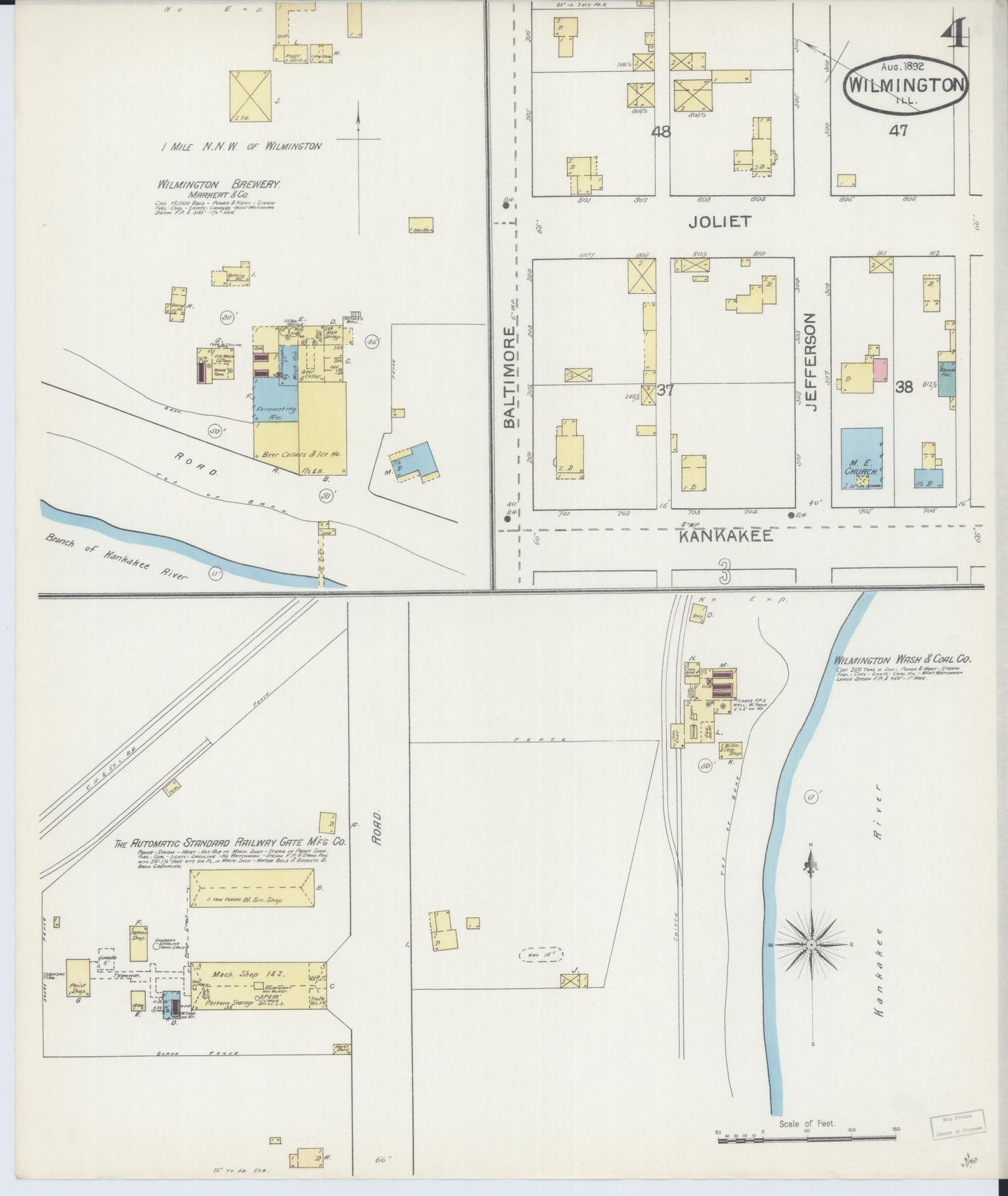 Sanborn Fire Insurance Map from Wilmington, Will County, Illinois (1892), Sheet #0004 - Complete Map Set gallery image, historic Sanborn map, vintage wall art, Illinois Illinois