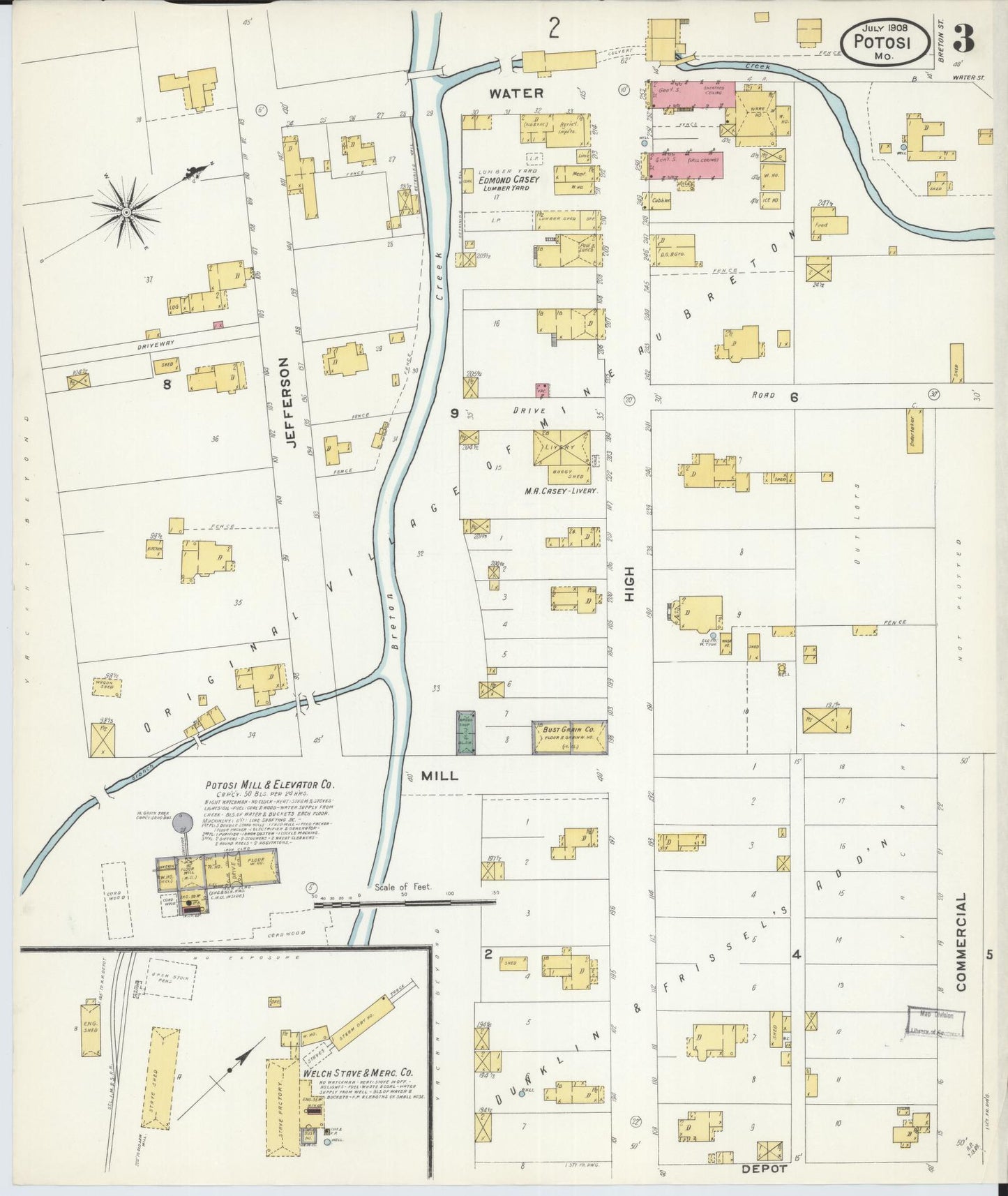 Sanborn Fire Insurance Map from Potosi, Washington County, Missouri (1908), Sheet #0003 - Complete Map Set gallery image, historic Sanborn map, vintage wall art, Missouri Missouri