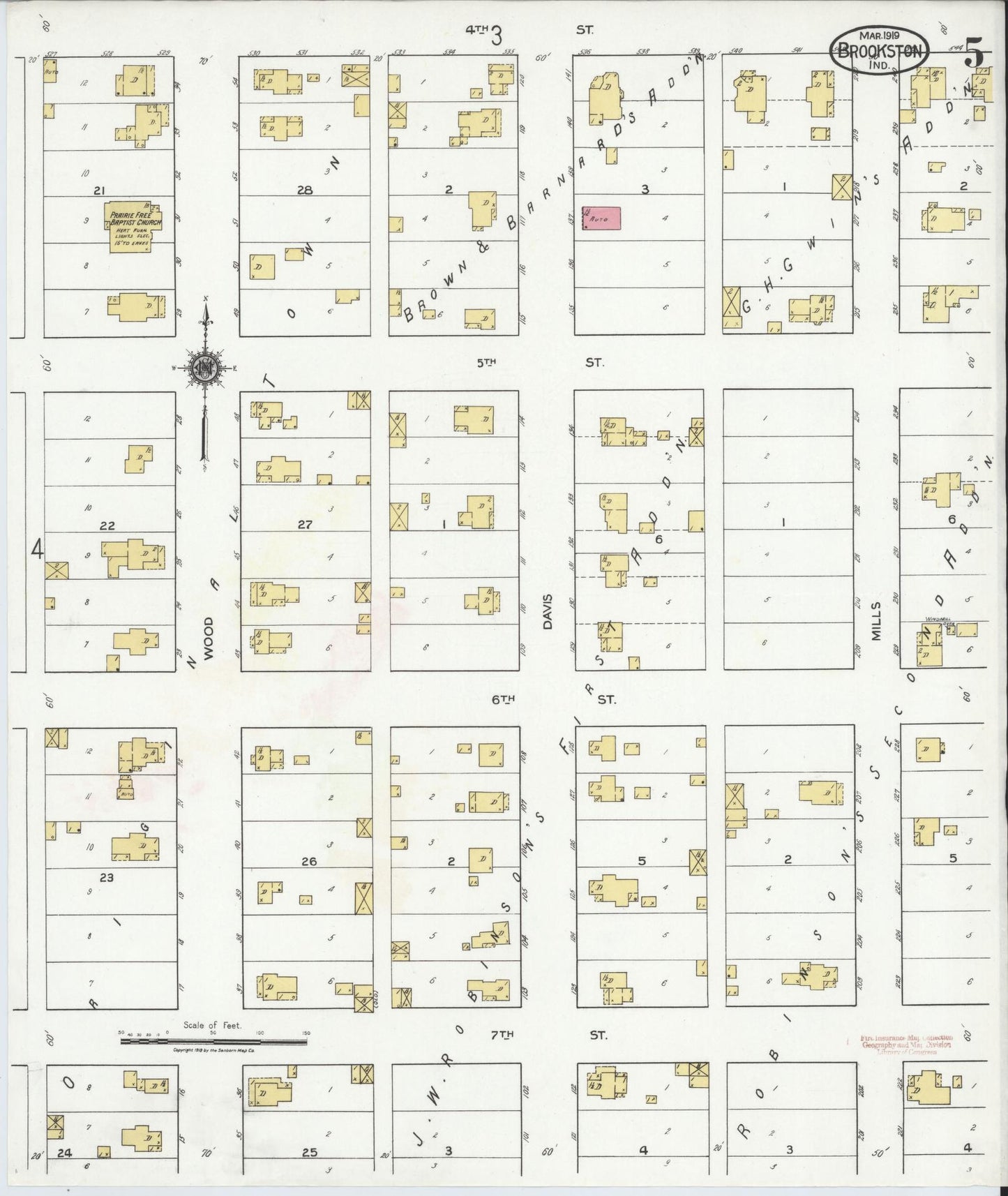 Sanborn Fire Insurance Map from Brookston, White County, Indiana (1919), Sheet #0005 - Complete Map Set gallery image, historic Sanborn map, vintage wall art, Indiana Indiana
