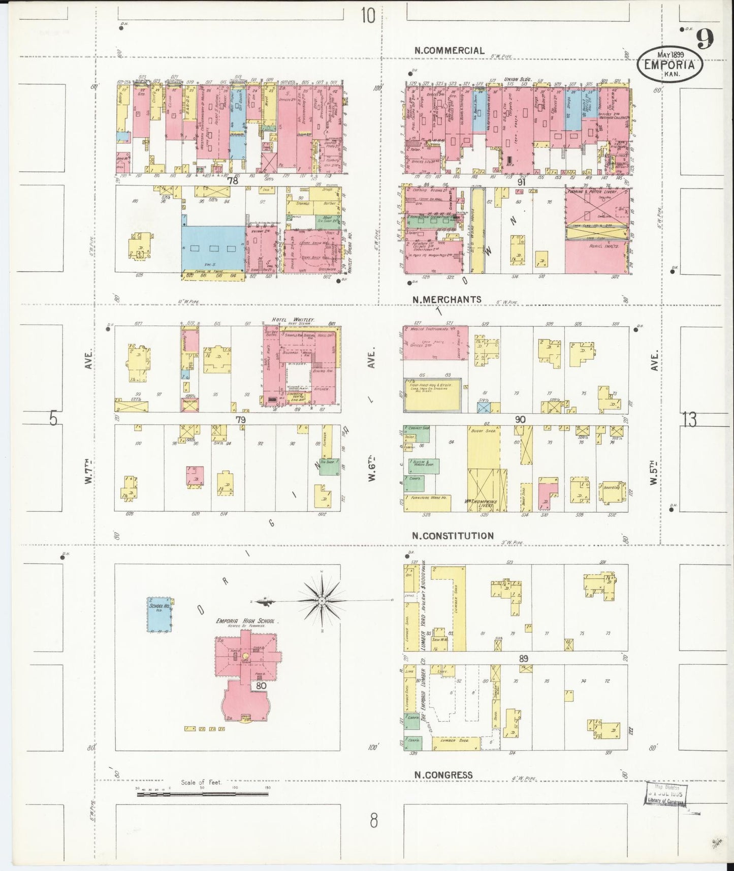 Sanborn Fire Insurance Map from Emporia, Lyon County, Kansas (1899), Sheet #0009 - Historic Sanborn Fire Insurance Map Print, vintage old map wall art, antique decor, genealogy gift, Kansas Kansas map