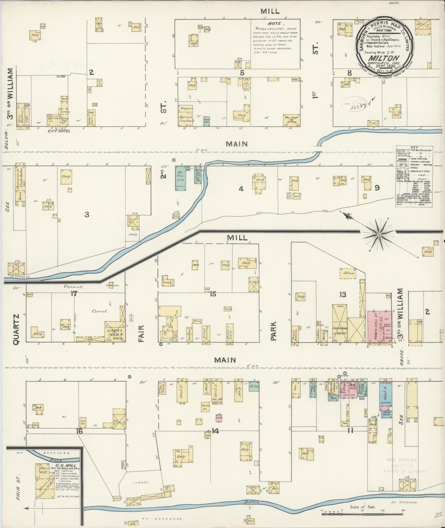 Sanborn Fire Insurance Map from Milton, Umatilla County, Oregon (1890), Sheet #0001 - Historic Sanborn Fire Insurance Map Print, vintage old map wall art, antique decor, genealogy gift, Oregon Oregon map
