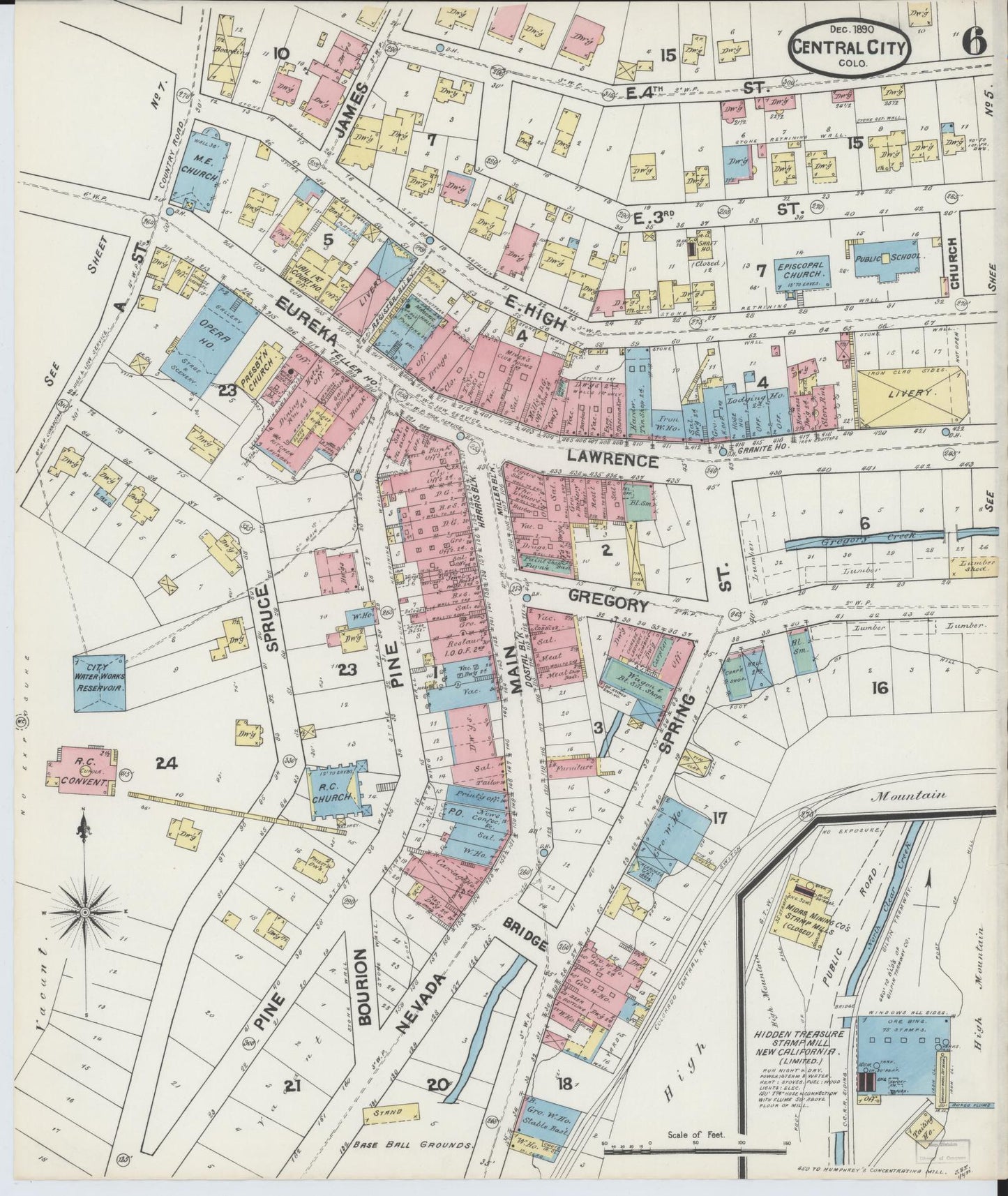 Sanborn Fire Insurance Map from Central City, Gilpin County, Colorado (1890), Sheet #0006 - Historic Sanborn Fire Insurance Map Print, vintage old map wall art, antique decor, genealogy gift, Colorado Colorado map