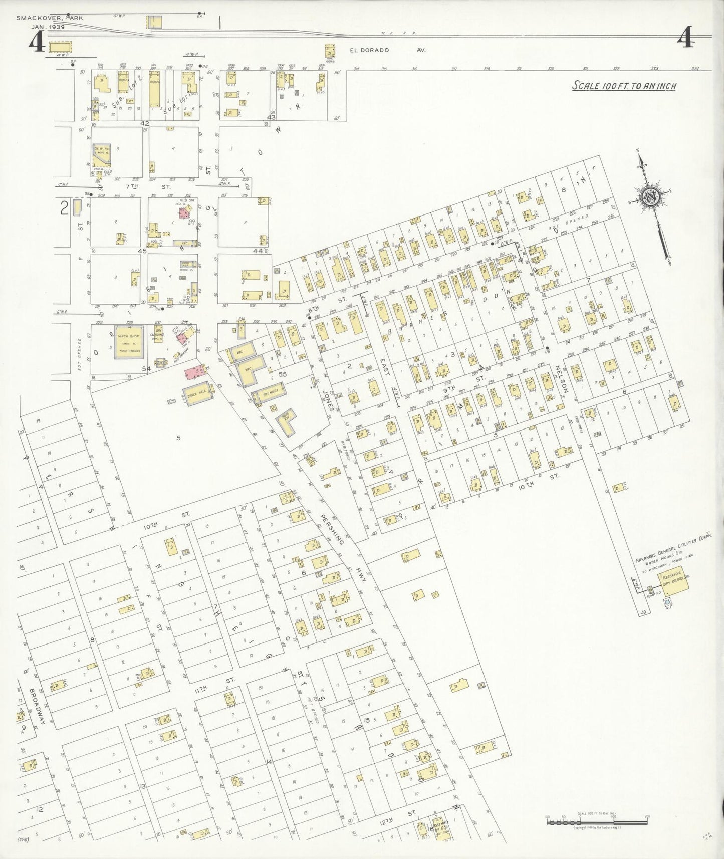 Sanborn Fire Insurance Map from Smackover, Union County, Arkansas (1939), Sheet #0004 - Complete Map Set gallery image, historic Sanborn map, vintage wall art, Arkansas Arkansas