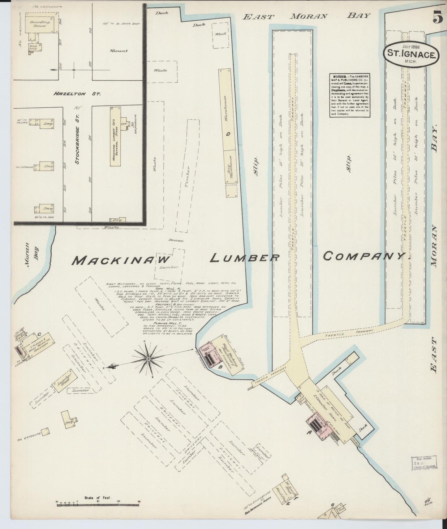 Sanborn Fire Insurance Map from Saint Ignace, Mackinac County, Michigan (1884), Sheet #0005 - Complete Map Set gallery image, historic Sanborn map, vintage wall art, Michigan Michigan