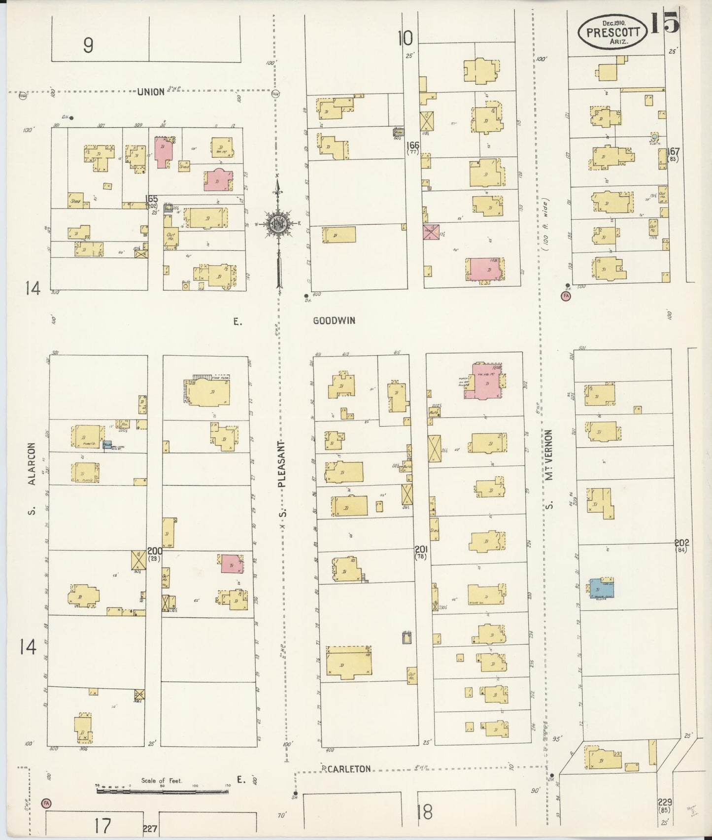 Sanborn Fire Insurance Map from Prescott, Yavapai County, Arizona (1910), Sheet #0015 - Historic Sanborn Fire Insurance Map Print, vintage old map wall art, antique decor, genealogy gift, Arizona Arizona map