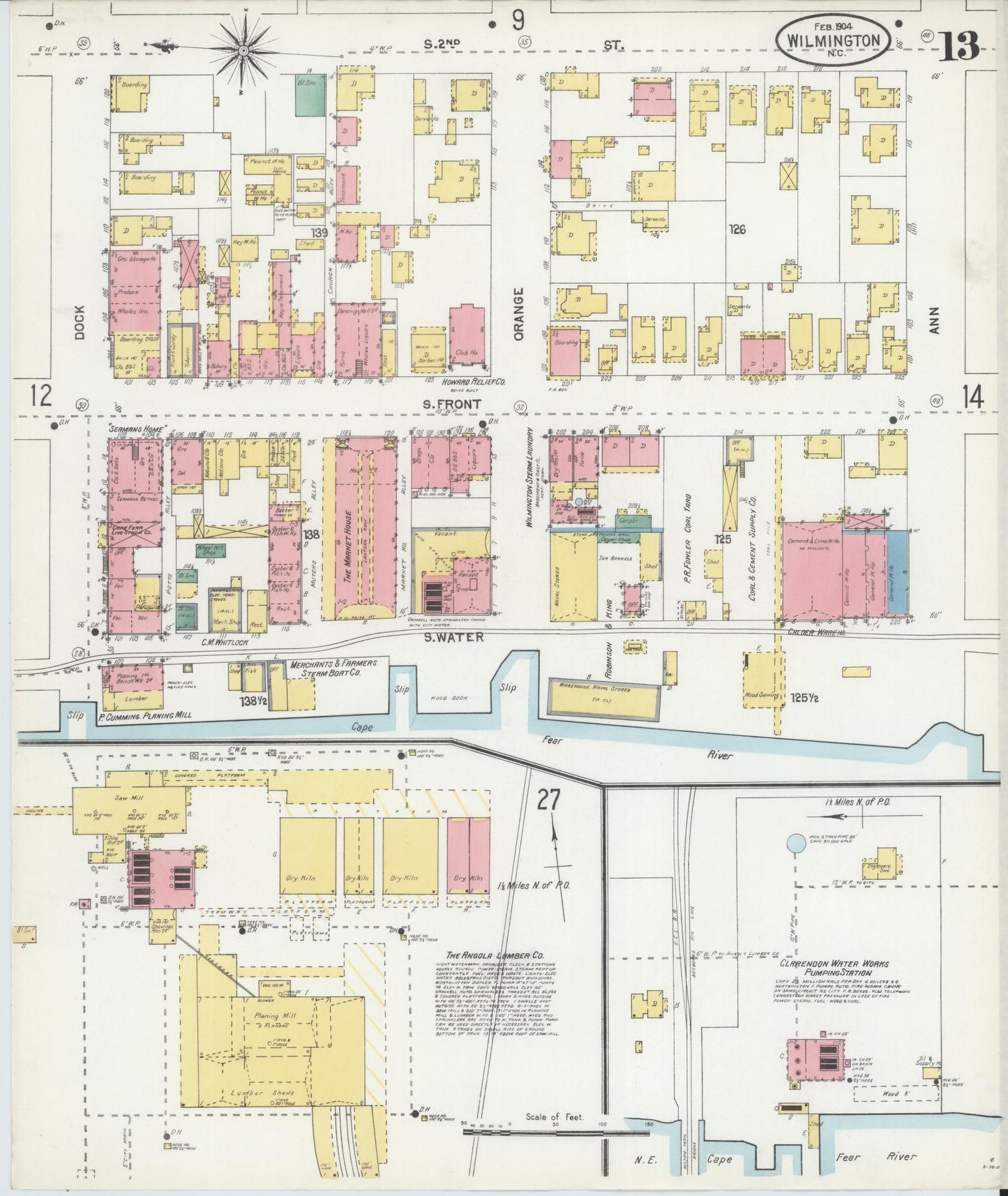Sanborn Fire Insurance Map from Wilmington, New Hanover County, North Carolina (1904), Sheet #0013 - Historic Sanborn Fire Insurance Map Print, vintage old map wall art, antique decor, genealogy gift, North Carolina North Carolina map