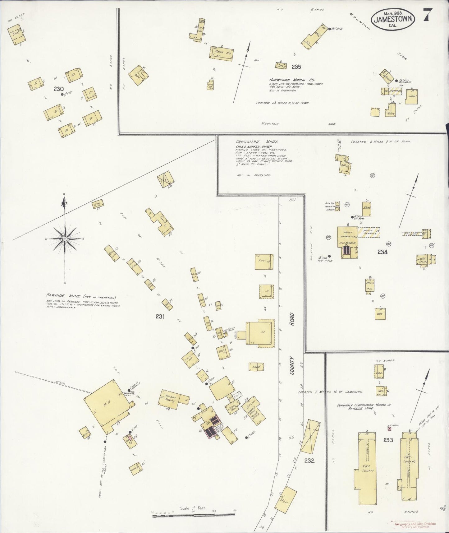 Sanborn Fire Insurance Map from Jamestown, Tuolumne County, California (1908), Sheet #0007 - Historic Sanborn Fire Insurance Map Print, vintage old map wall art, antique decor, genealogy gift, California California map