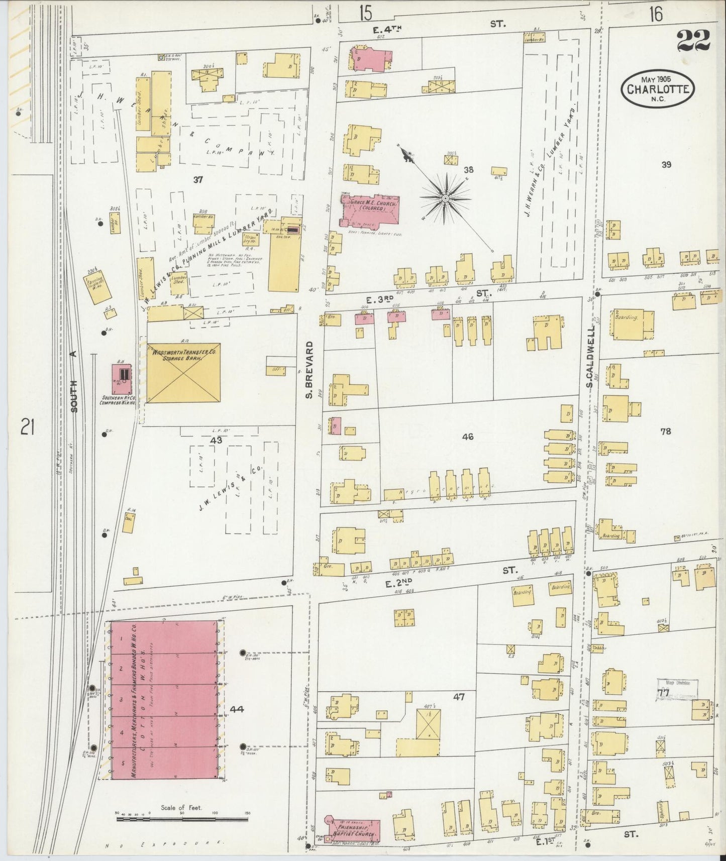 Sanborn Fire Insurance Map from Charlotte, Mecklenburg County, North Carolina (1905), Sheet #0022 - Historic Sanborn Fire Insurance Map Print, vintage old map wall art, antique decor, genealogy gift, North Carolina North Carolina map