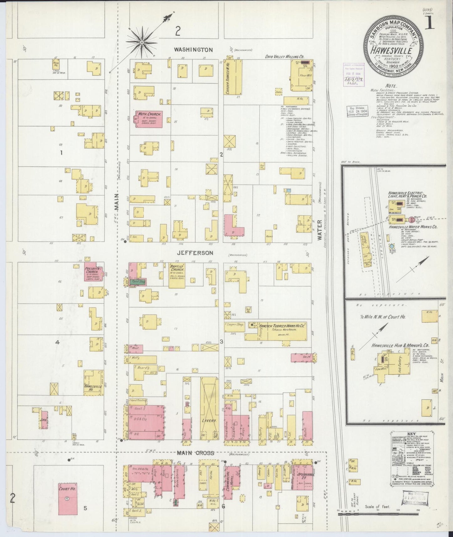 Sanborn Fire Insurance Map from Hawesville, Hancock County, Kentucky (1903), Sheet #0001 - Historic Sanborn Fire Insurance Map Print, vintage old map wall art, antique decor, genealogy gift, Kentucky Kentucky map
