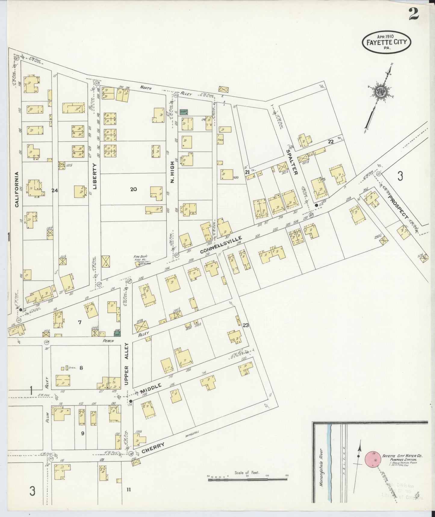 Sanborn Fire Insurance Map from Fayette City, Fayette County, Pennsylvania (1910), Sheet #0002 - Historic Sanborn Fire Insurance Map Print, vintage old map wall art, antique decor, genealogy gift, Pennsylvania Pennsylvania map