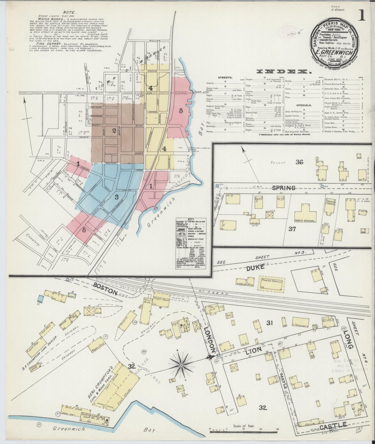 Sanborn Fire Insurance Map from East Greenwich, Kent County, Rhode Island. (1891) – Historic Sanborn Fire Insurance Map Print