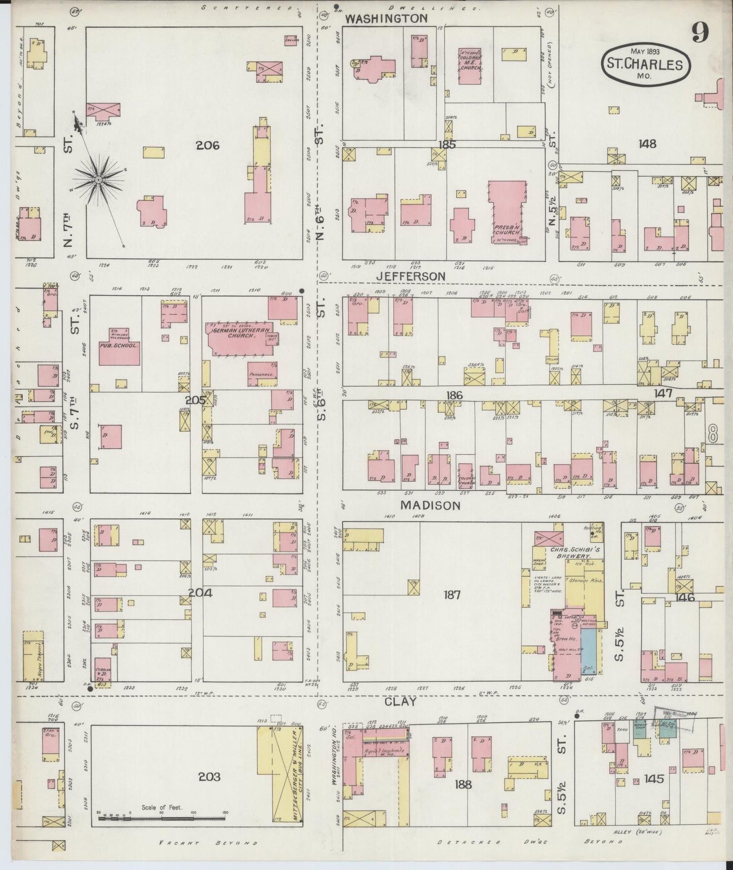 Sanborn Fire Insurance Map from Saint Charles, Saint Charles County, Missouri (1893), Sheet #0009 - Complete Map Set gallery image, historic Sanborn map, vintage wall art, Missouri Missouri