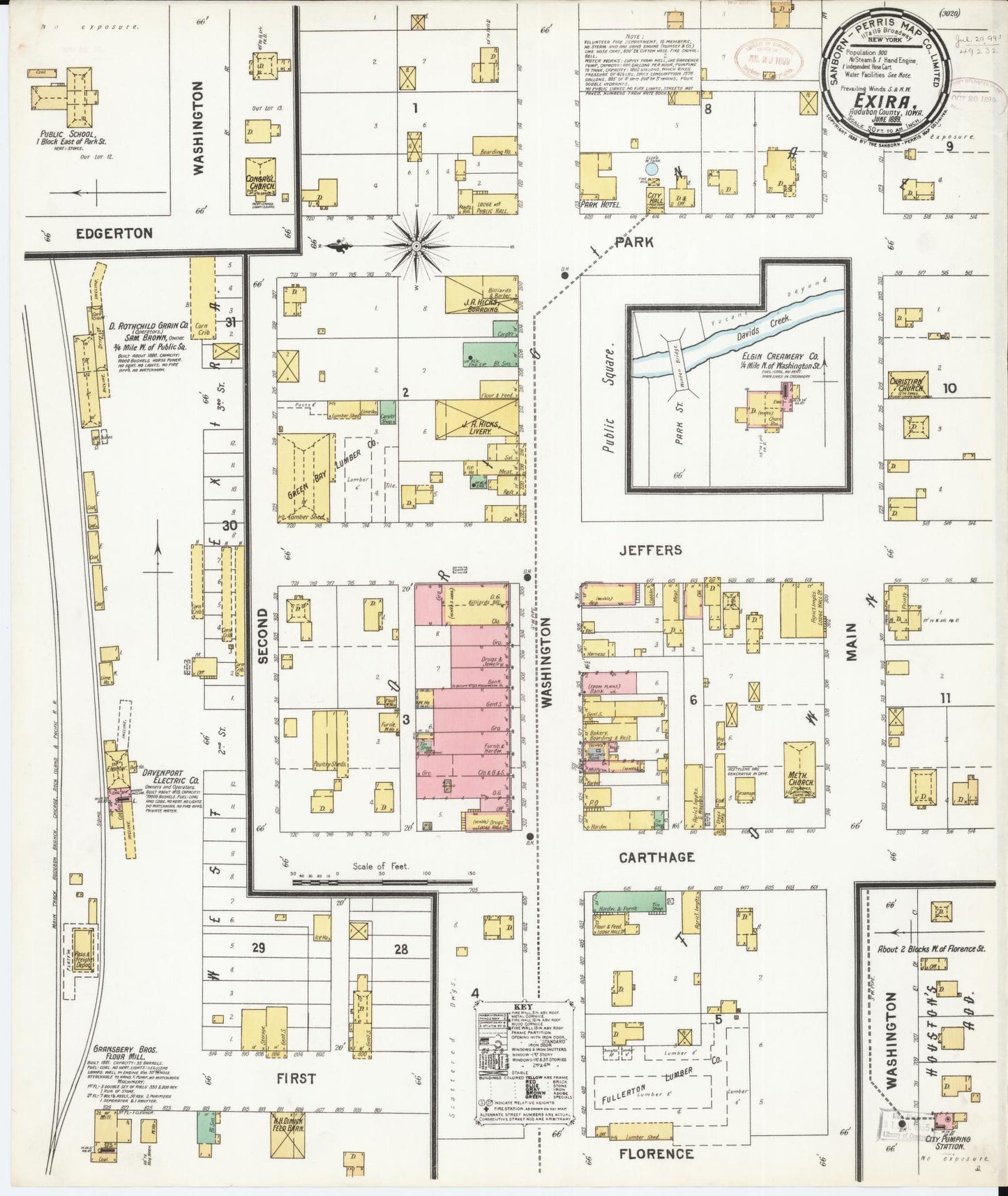 Sanborn Fire Insurance Map from Exira, Audubon County, Iowa (1899), Sheet #0001 - Historic Sanborn Fire Insurance Map Print, vintage old map wall art