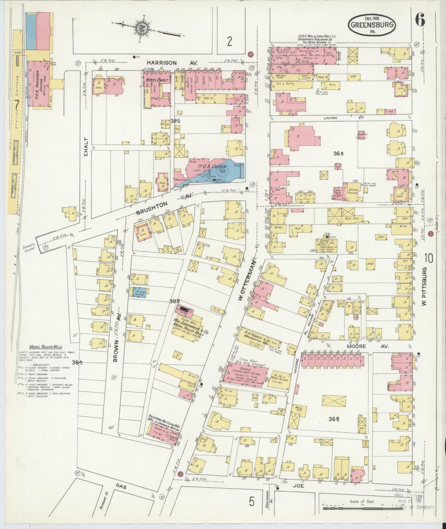 Sanborn Fire Insurance Map from Greensburg, Westmoreland County, Pennsylvania (1915), Sheet #0006 - Historic Sanborn Fire Insurance Map Print, vintage old map wall art, antique decor, genealogy gift, Pennsylvania Pennsylvania map