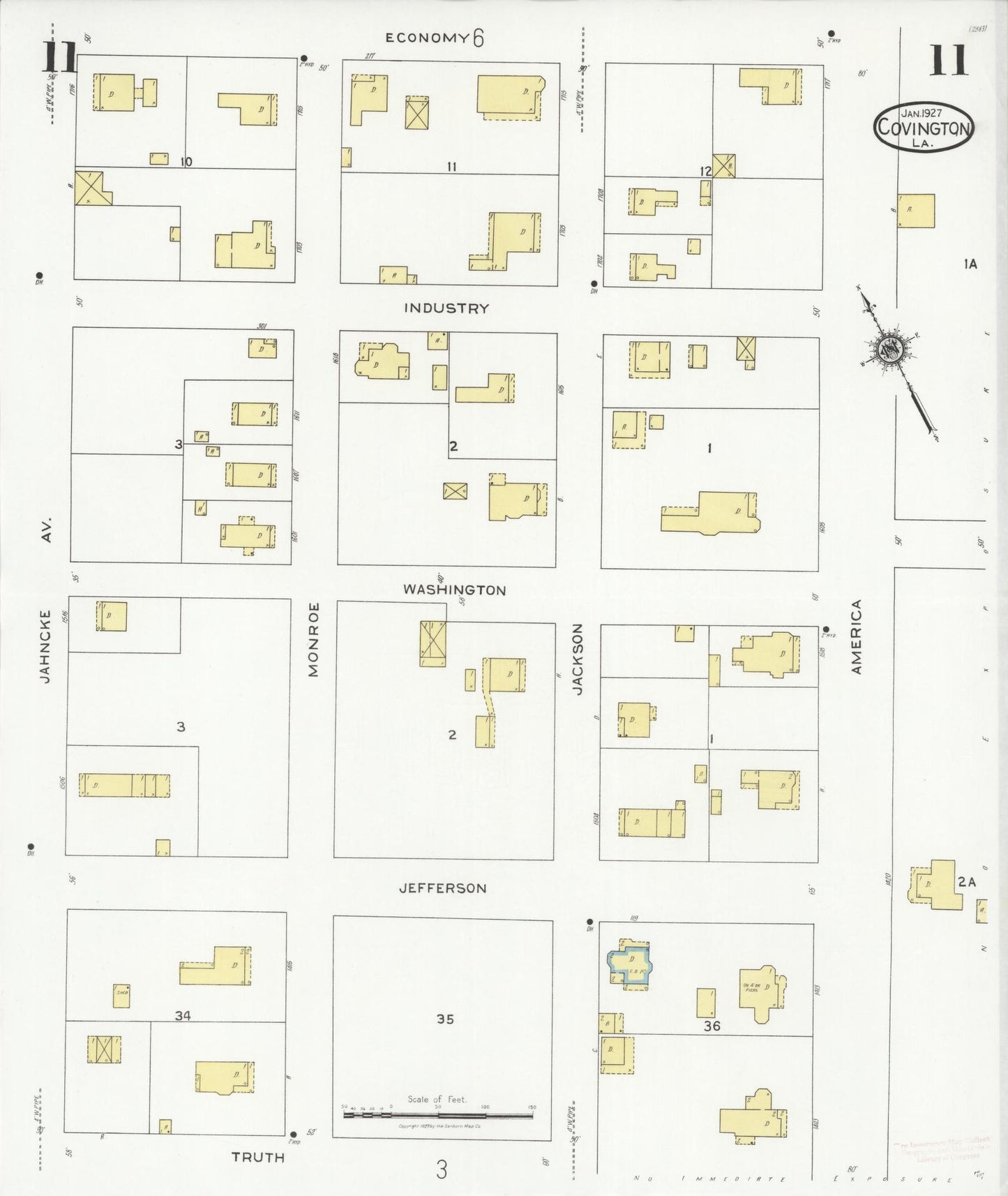 Sanborn Fire Insurance Map from Covington, Saint Tammany Parish, Louisiana (1927), Sheet #0011 - Historic Sanborn Fire Insurance Map Print, vintage old map wall art, antique decor, genealogy gift, Louisiana Louisiana map