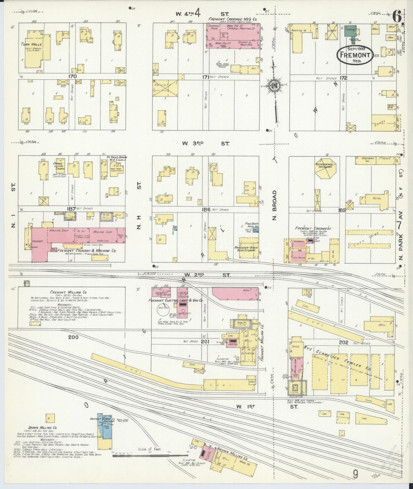 Sanborn Fire Insurance Map from Fremont, Dodge County, Nebraska (1909), Sheet #0006 - Historic Sanborn Fire Insurance Map Print, vintage old map wall art, antique decor, genealogy gift, Nebraska Nebraska map