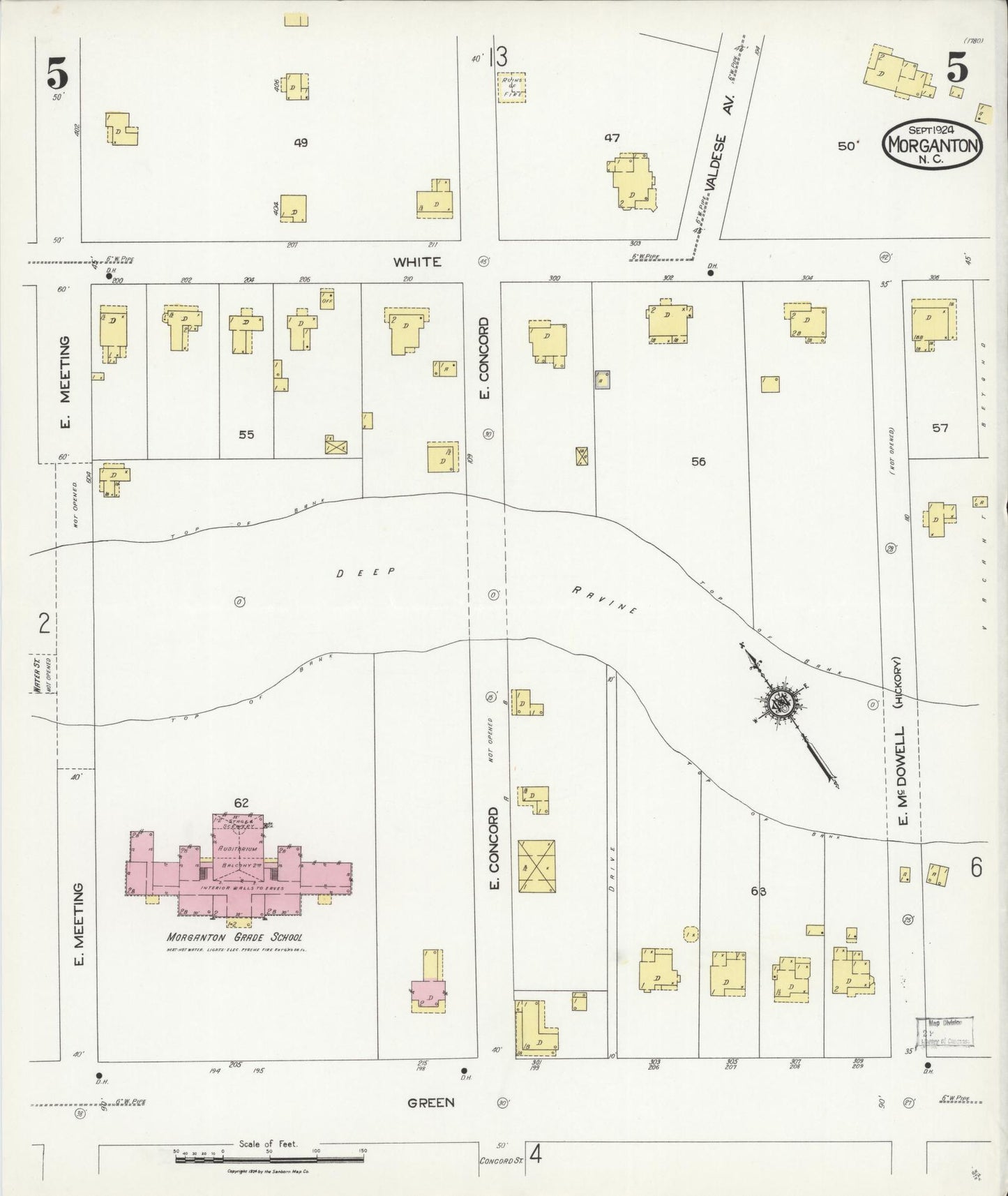 Sanborn Fire Insurance Map from Morganton, Burke County, North Carolina (1924), Sheet #0005 - Historic Sanborn Fire Insurance Map Print, vintage old map wall art, antique decor, genealogy gift, North Carolina North Carolina map
