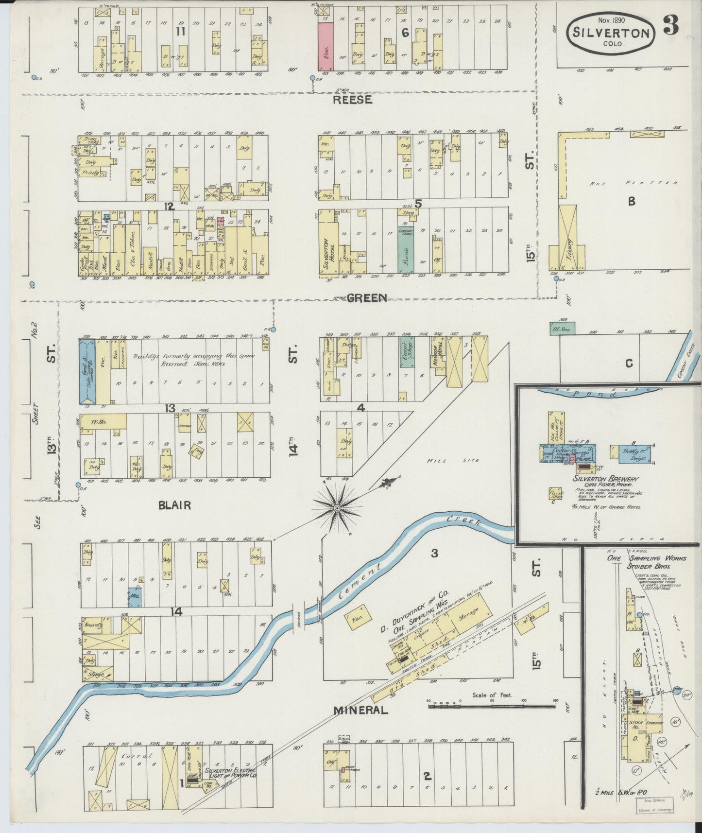 Sanborn Fire Insurance Map from Silverton, San Juan County, Colorado (1890), Sheet #0003 - Historic Sanborn Fire Insurance Map Print, vintage old map wall art, antique decor, genealogy gift, Colorado Colorado map