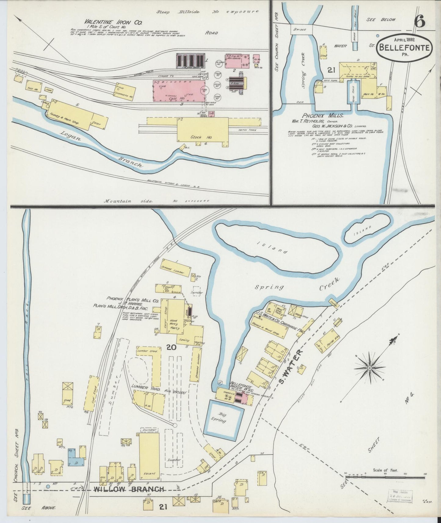 Sanborn Fire Insurance Map from Bellefonte, Centre County, Pennsylvania (1892), Sheet #0006 - Historic Sanborn Fire Insurance Map Print, vintage old map wall art, antique decor, genealogy gift, Pennsylvania Pennsylvania map