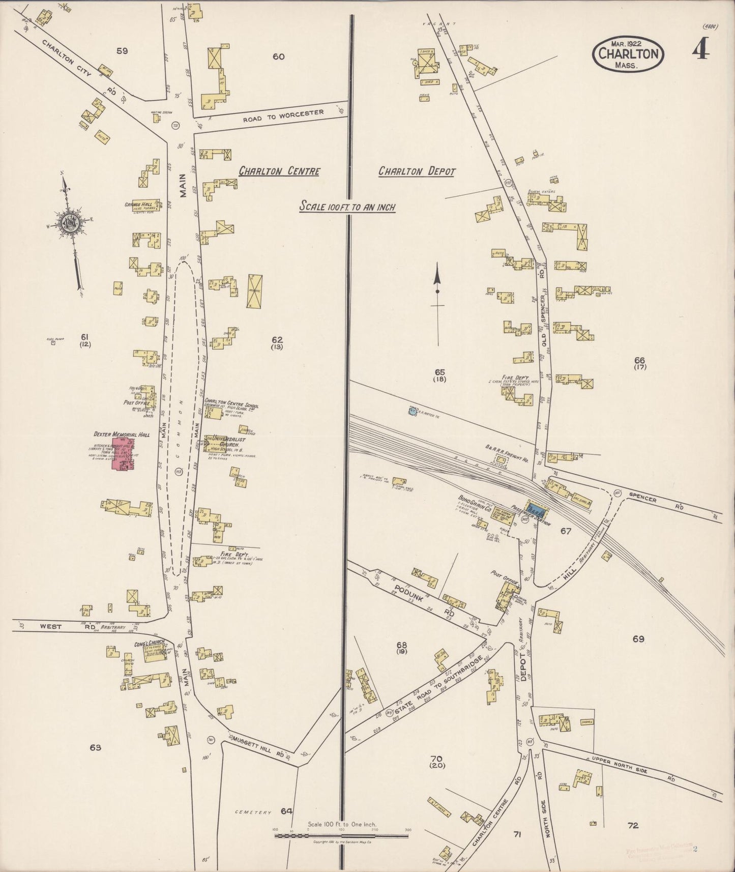Sanborn Fire Insurance Map from Charlton, Worcester County, Massachusetts (1922), Sheet #0004 - Complete Map Set gallery image, historic Sanborn map, vintage wall art, Massachusetts Massachusetts